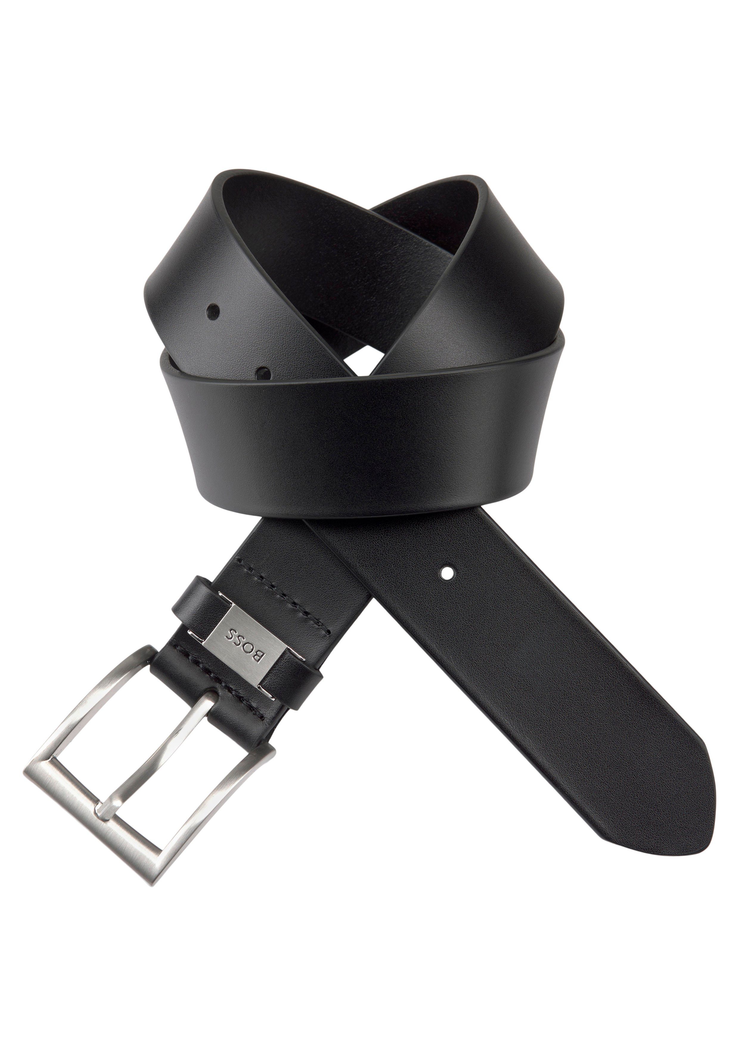 Boss Leren riem Connio zilverkleurige sluiting & logo-tekst op de lus