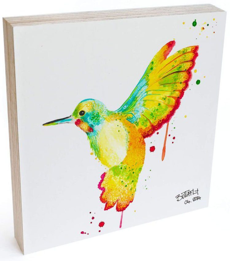 Wall-Art Artprint op hout Decoratie kolibrie artprint op hout vogel (1 stuk)