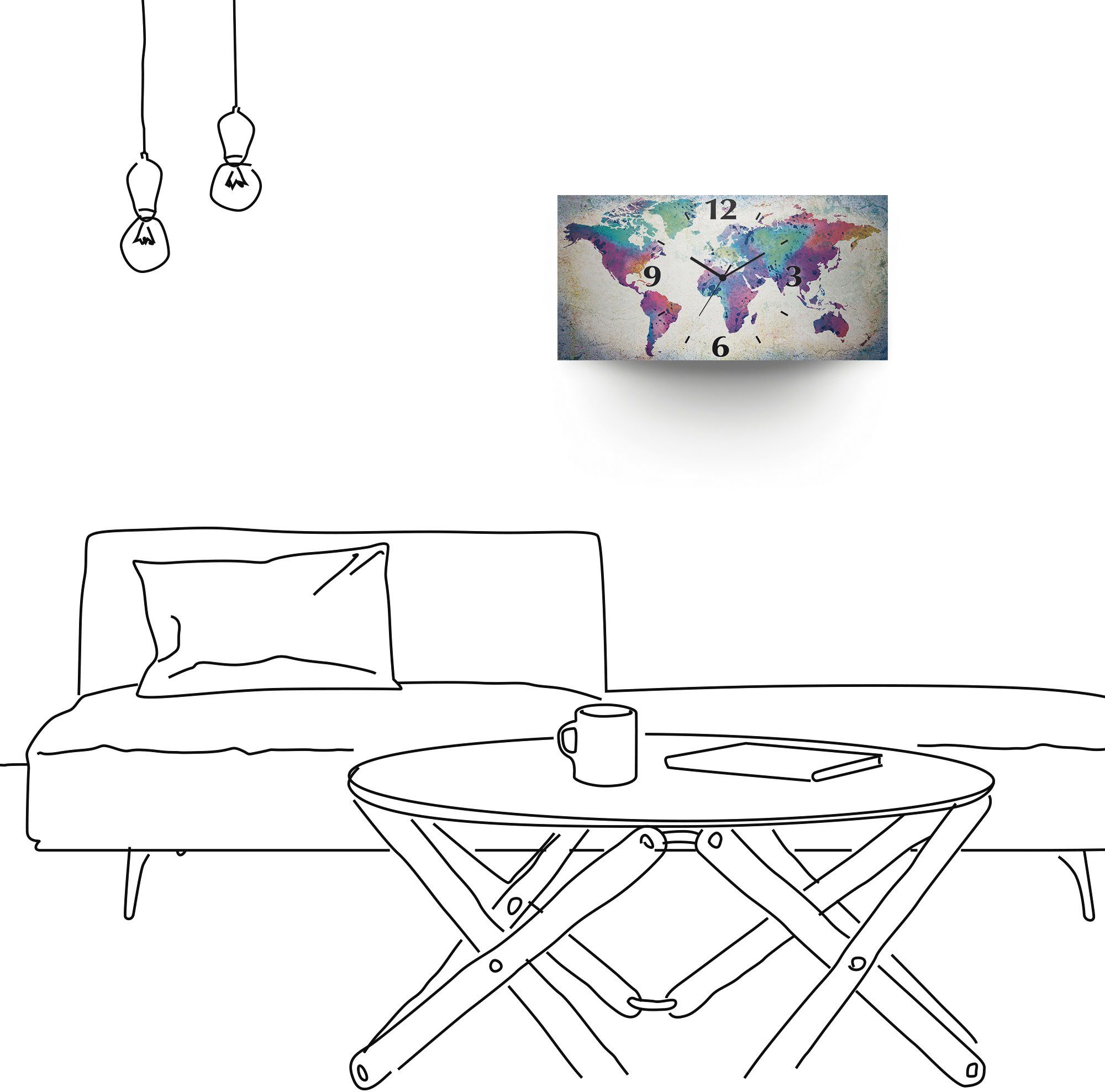 Artland Wandklok Veelkleurige wereldkaart 3d-look geschulpt, met kwarts- of radiografisch uurwerk, verschillende maten