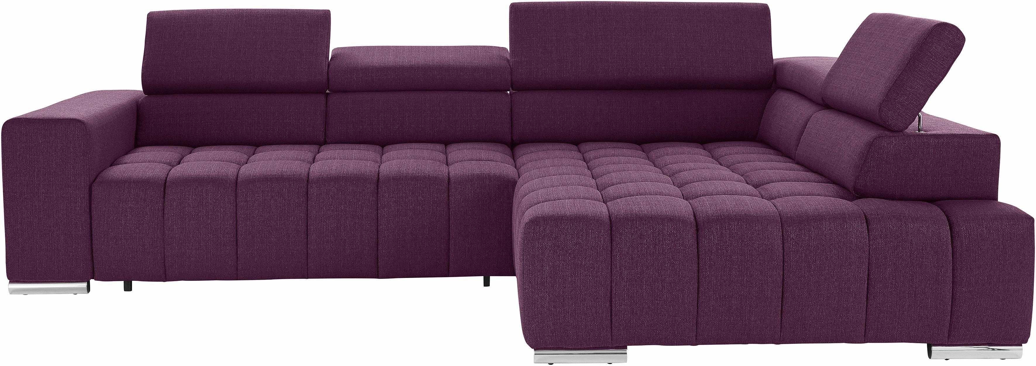 exxpo - sofa fashion Hoekbank Elias, actuele kruissteek in de zitting, comfortabel, L-vorm met verstelbare hoofdsteun resp. rugleuning, naar keuze met slaapfunctie
