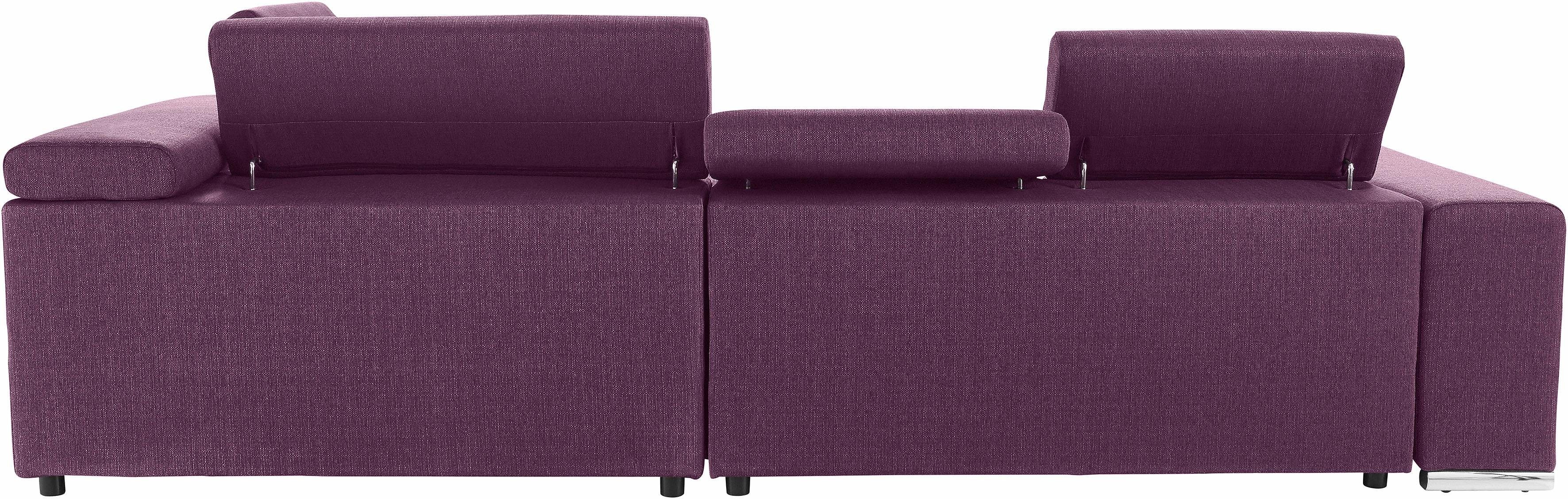 exxpo - sofa fashion Hoekbank Elias, actuele kruissteek in de zitting, comfortabel, L-vorm met verstelbare hoofdsteun resp. rugleuning, naar keuze met slaapfunctie