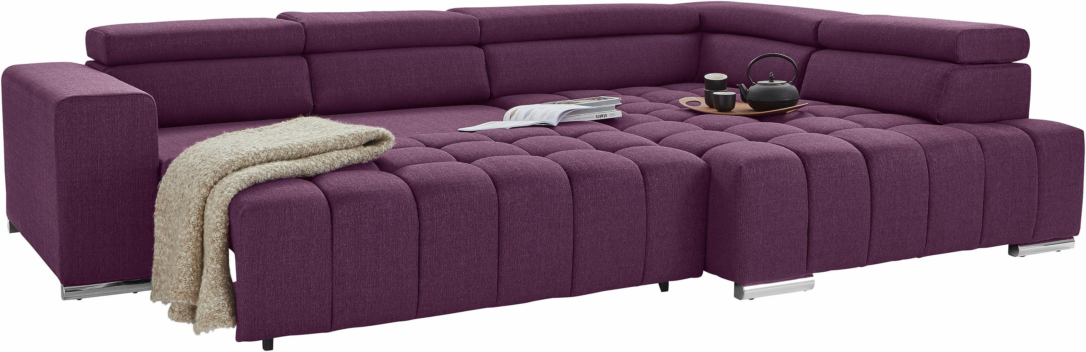 exxpo - sofa fashion Hoekbank Elias, actuele kruissteek in de zitting, comfortabel, L-vorm met verstelbare hoofdsteun resp. rugleuning, naar keuze met slaapfunctie