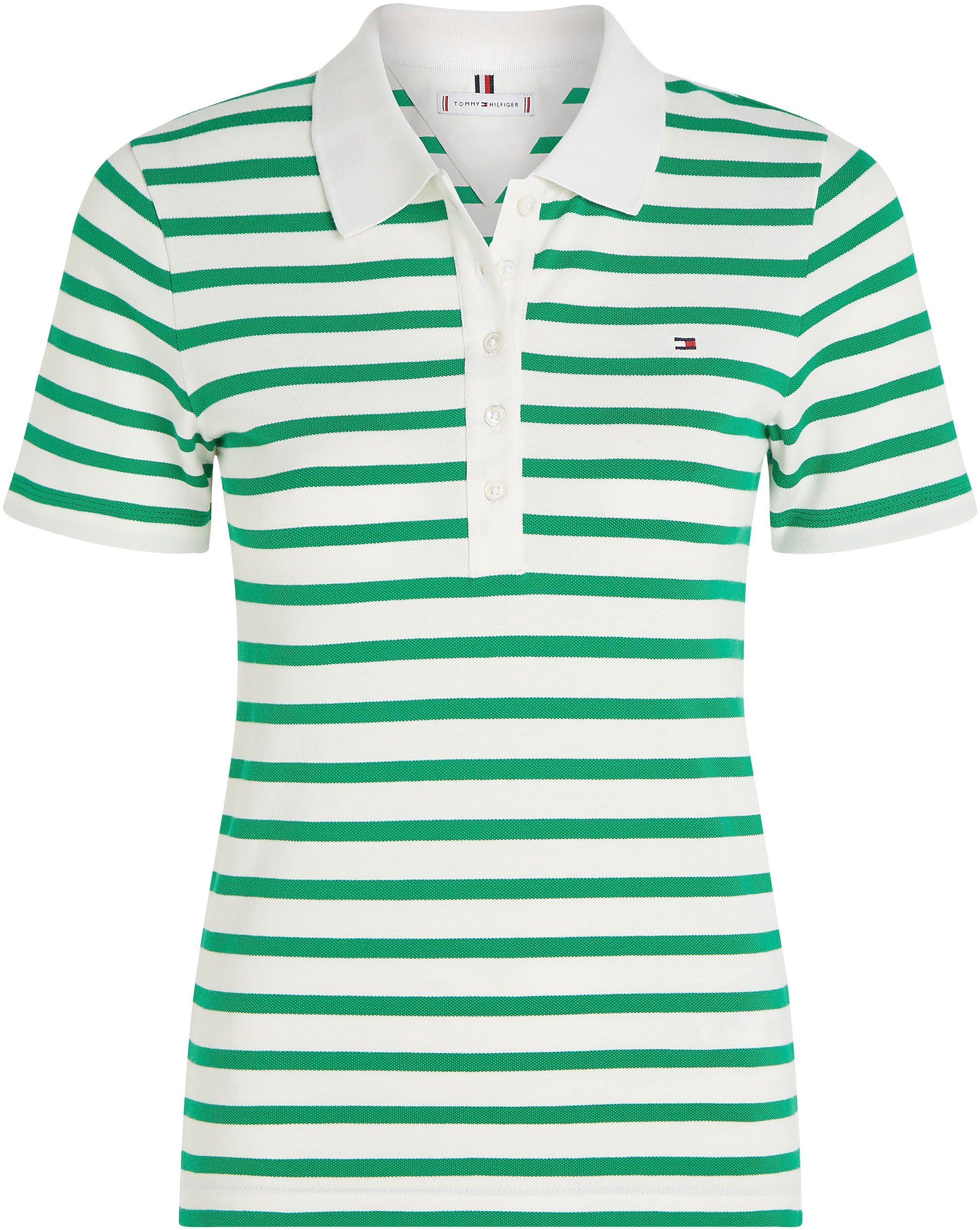 Tommy Hilfiger Poloshirt 1985 SLIM PIQUE STRIPE POLO SS met discreet geborduurd tommy hilfiger logo