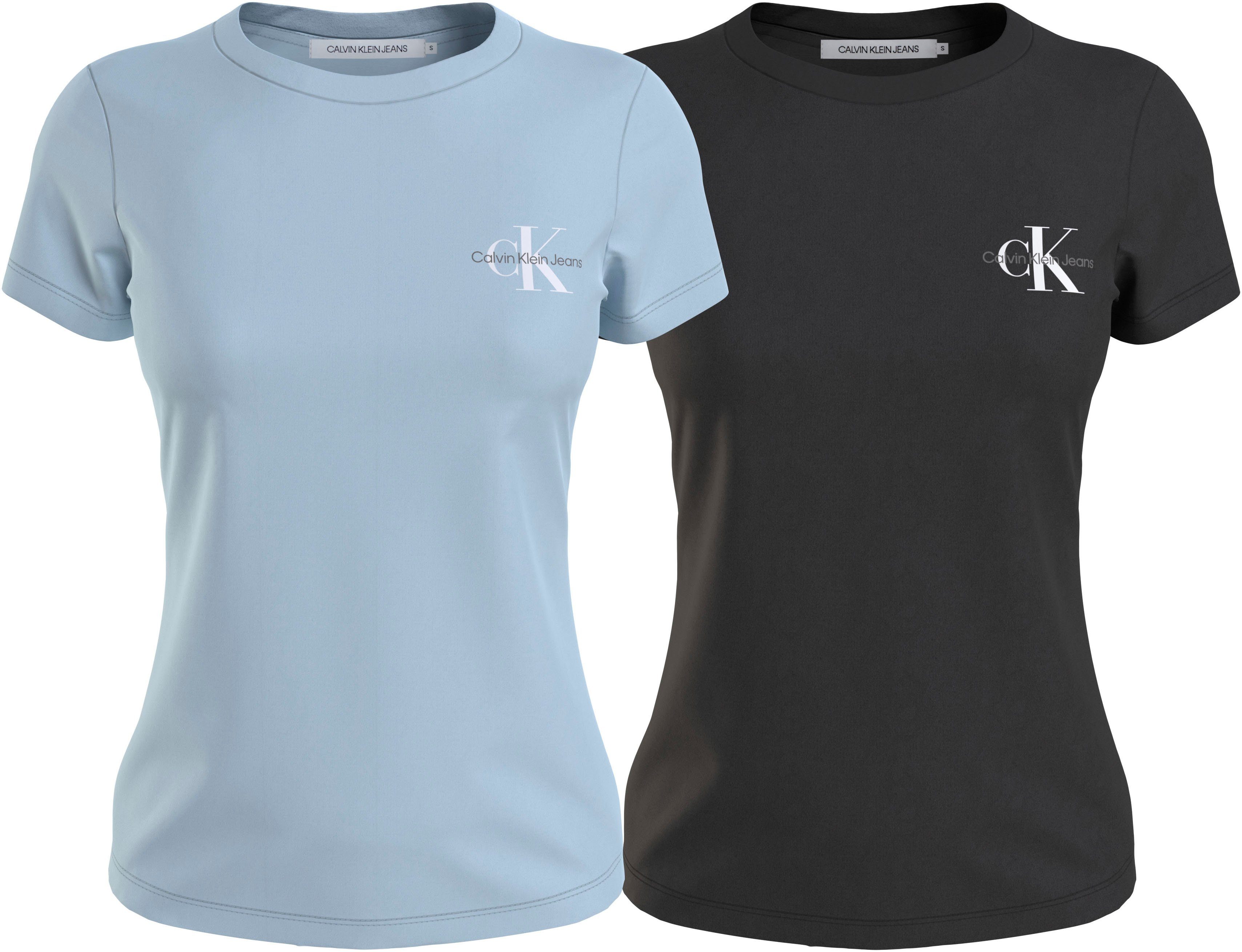 Calvin Klein Shirt met ronde hals 2-PACK MONOLOGO SLIM TEE met jeans logoprint op borsthoogte (2-delig Set van 2)