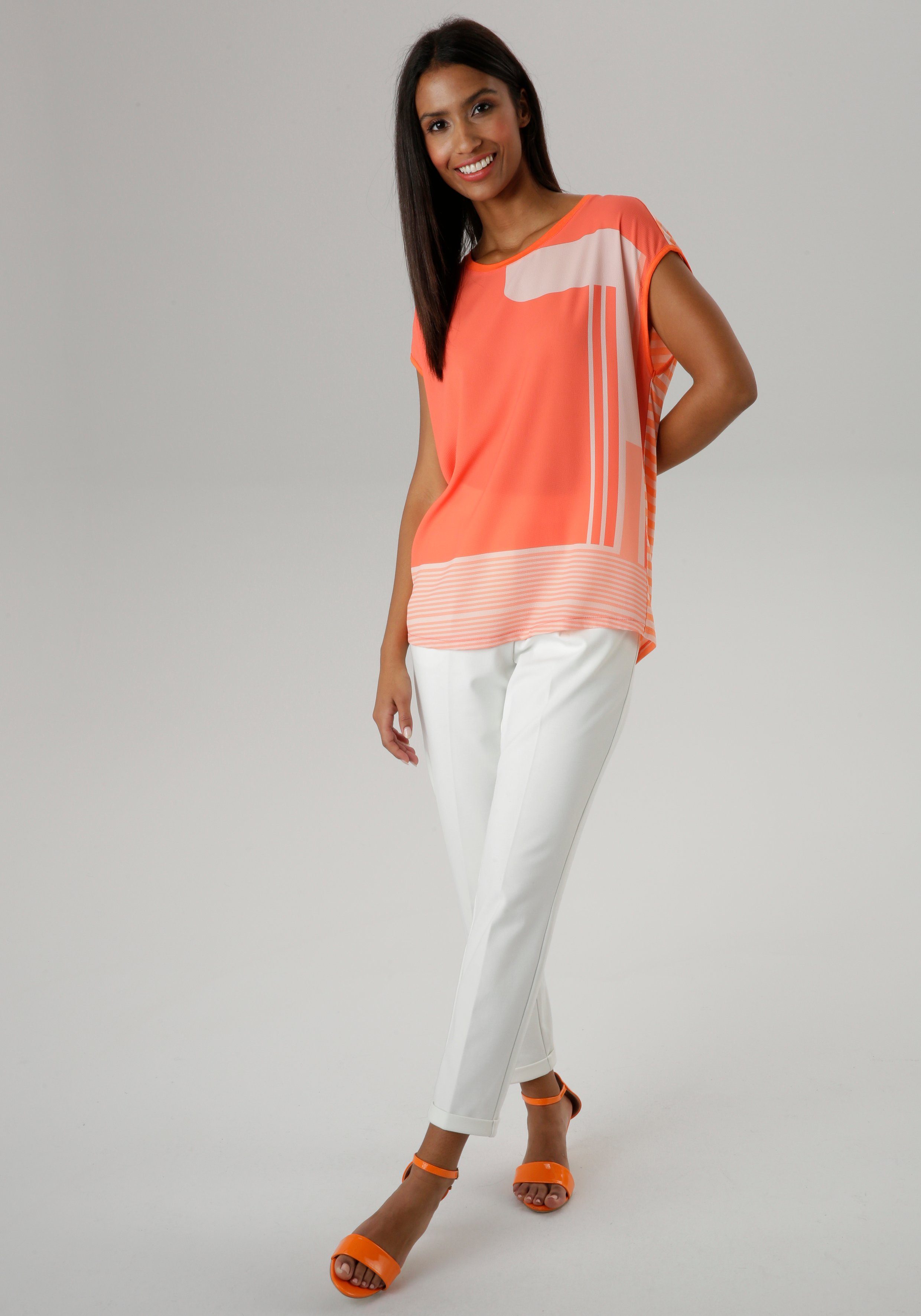 Aniston SELECTED Shirtblouse met gestreepte rug en overhangende schouders