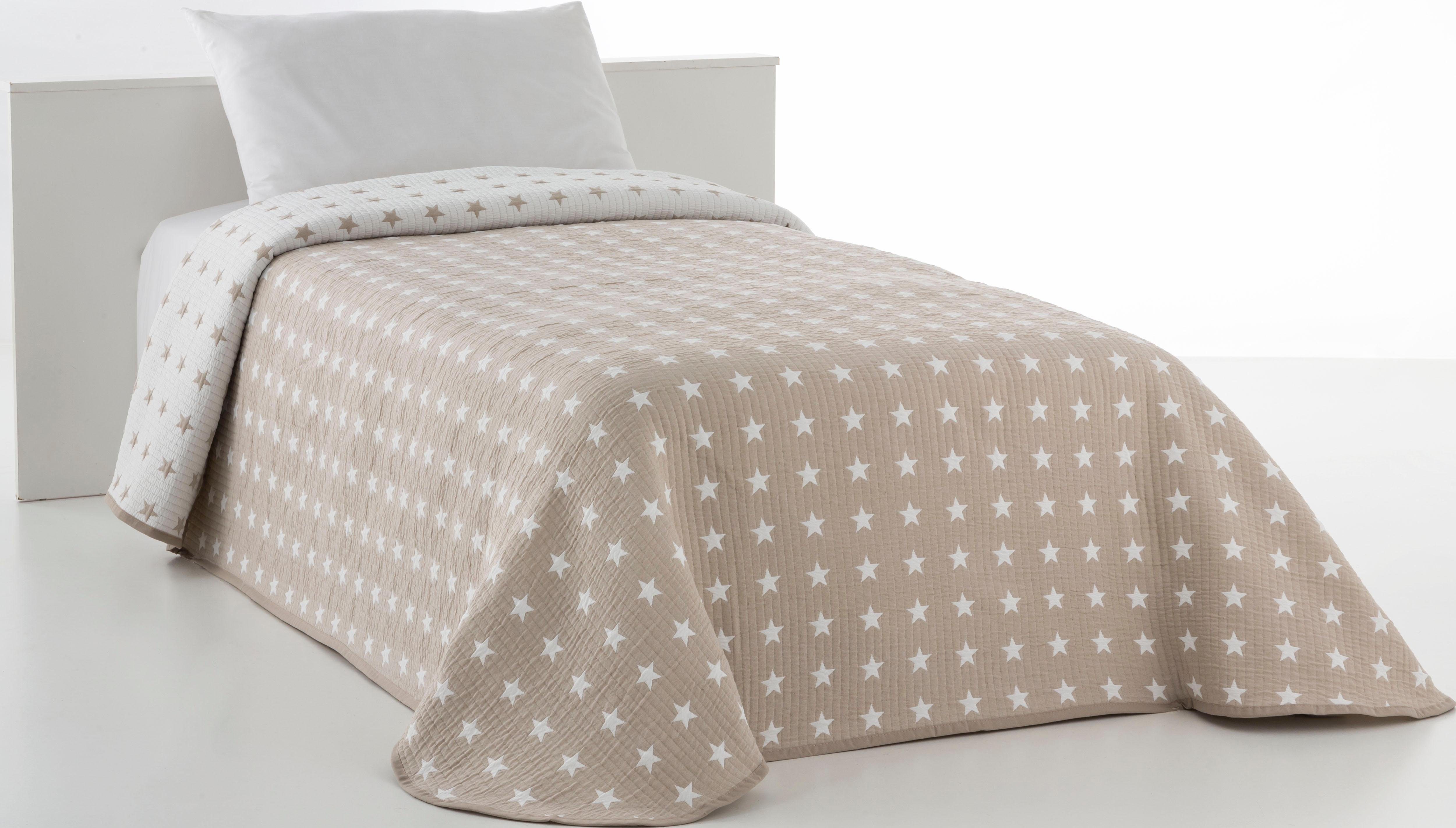 my home Sprei Yolanda gestikte sprei, voor kinderen en volwassenen in reversible-look, katoenmix, met lichte vulling, sterren spreien maat 140 cm x
