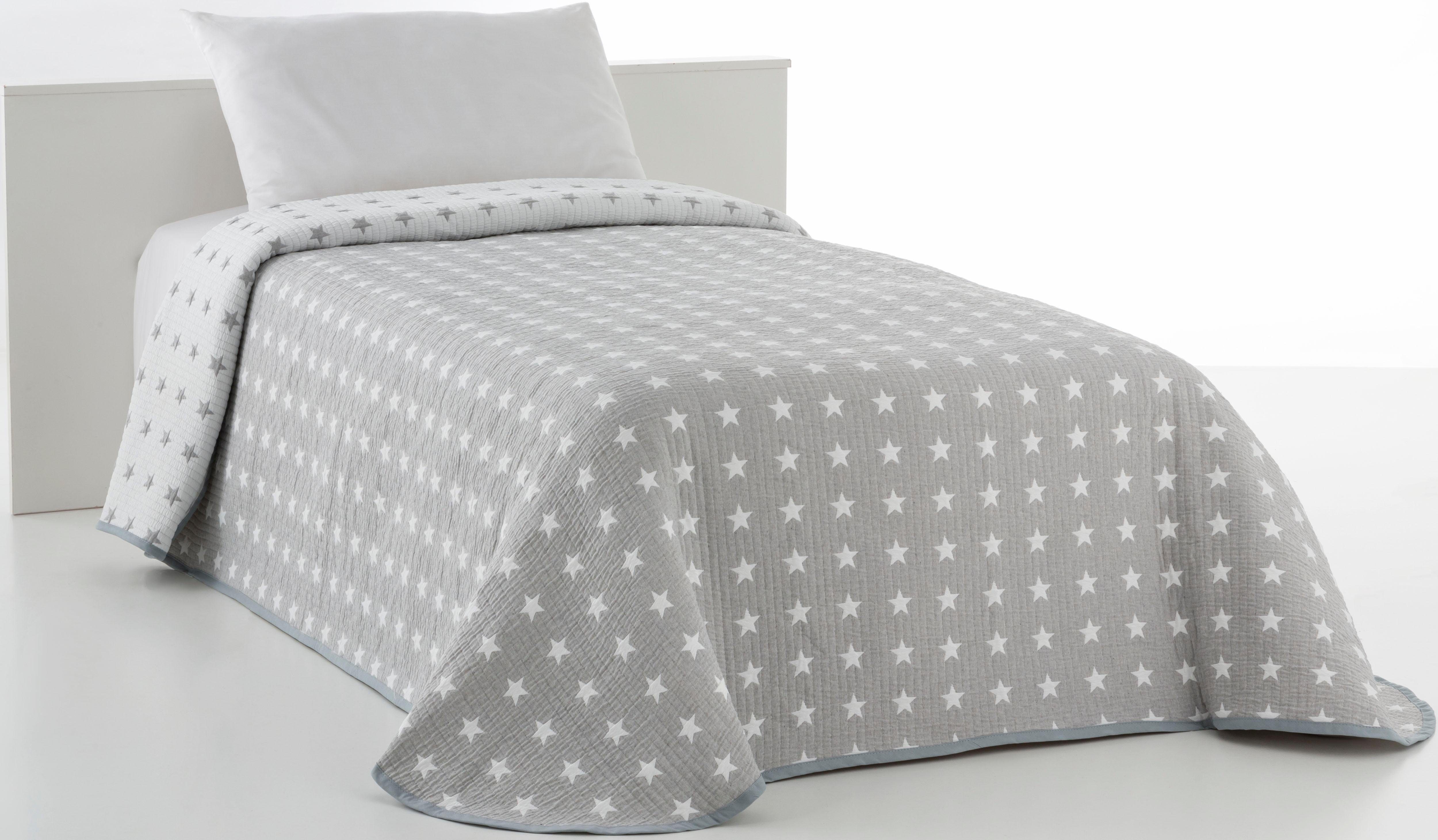 my home Sprei Yolanda gestikte sprei, voor kinderen en volwassenen in reversible-look, katoenmix, met lichte vulling, sterren