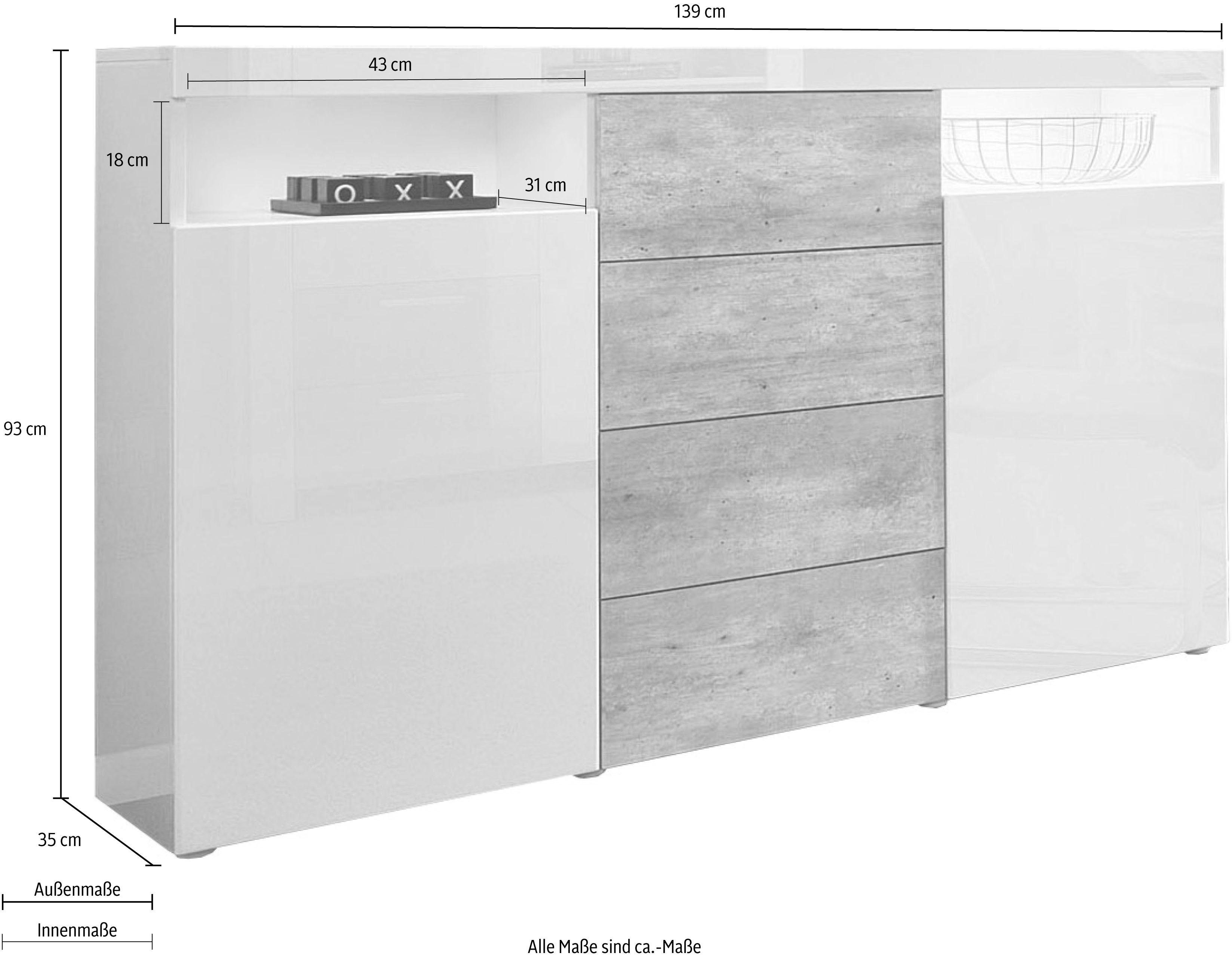 borchardt Möbel Highboard Kaapstad Breedte 139 cm