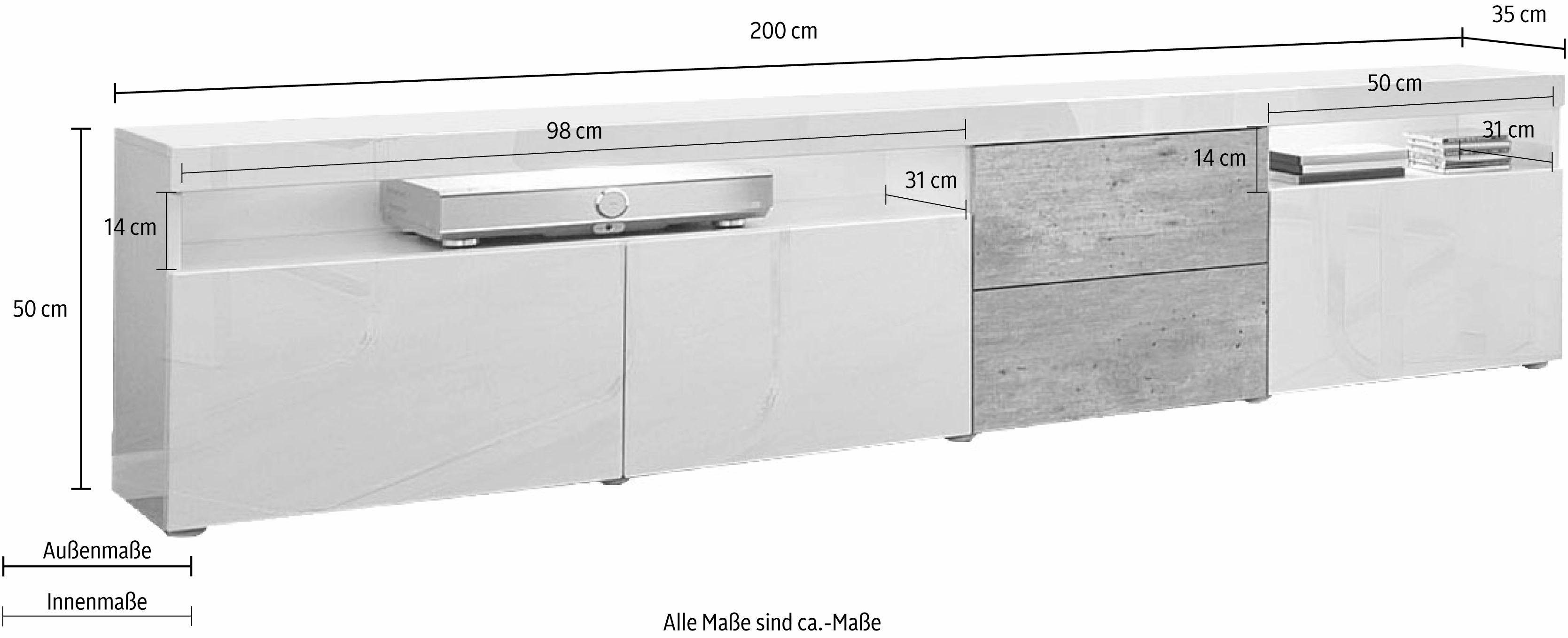 borchardt Möbel Tv-meubel Kaapstad Breedte 200 cm met 2 lades