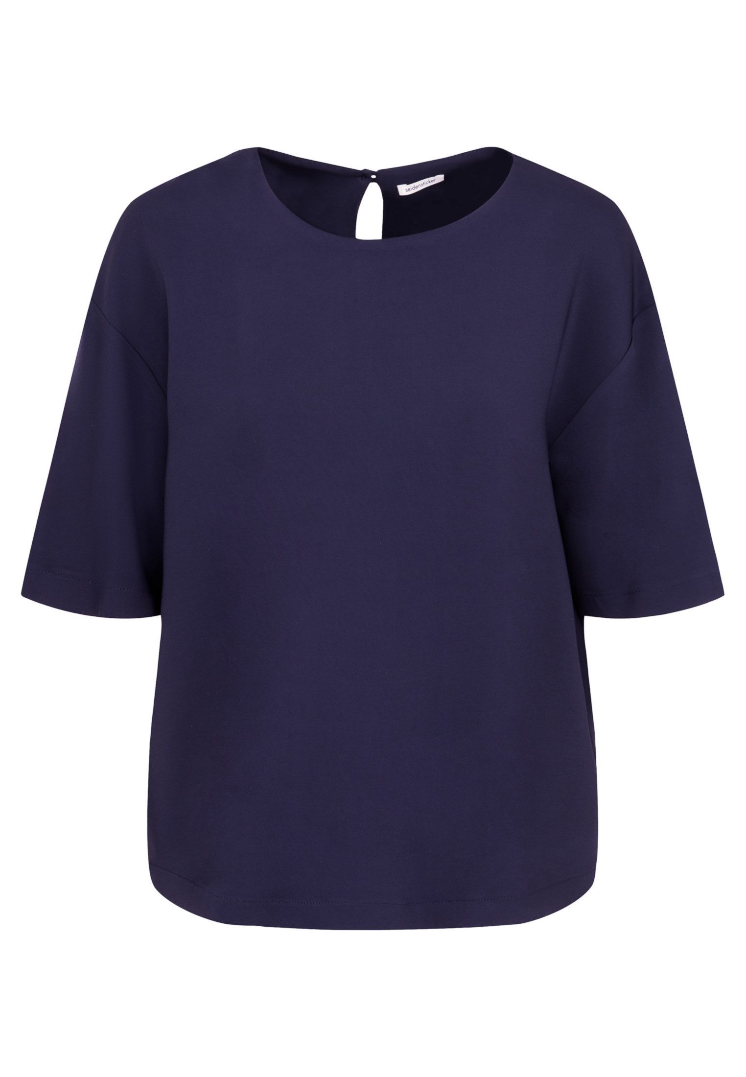 seidensticker Shirtblouse Zwarte roos Korte mouwen ronde hals uni