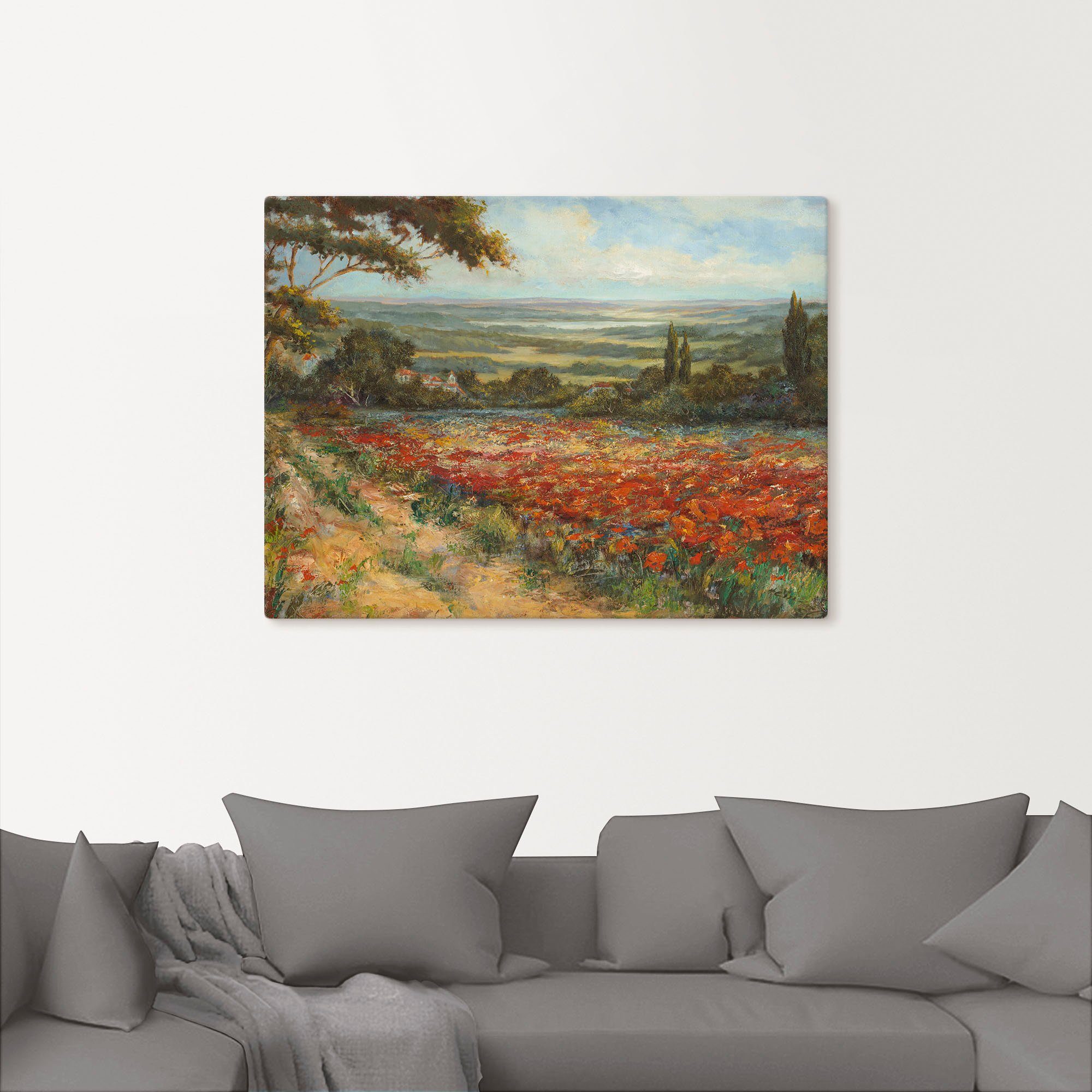 Artland Artprint Weg bij een veld klaprozen als artprint op linnen, poster in verschillende formaten maten