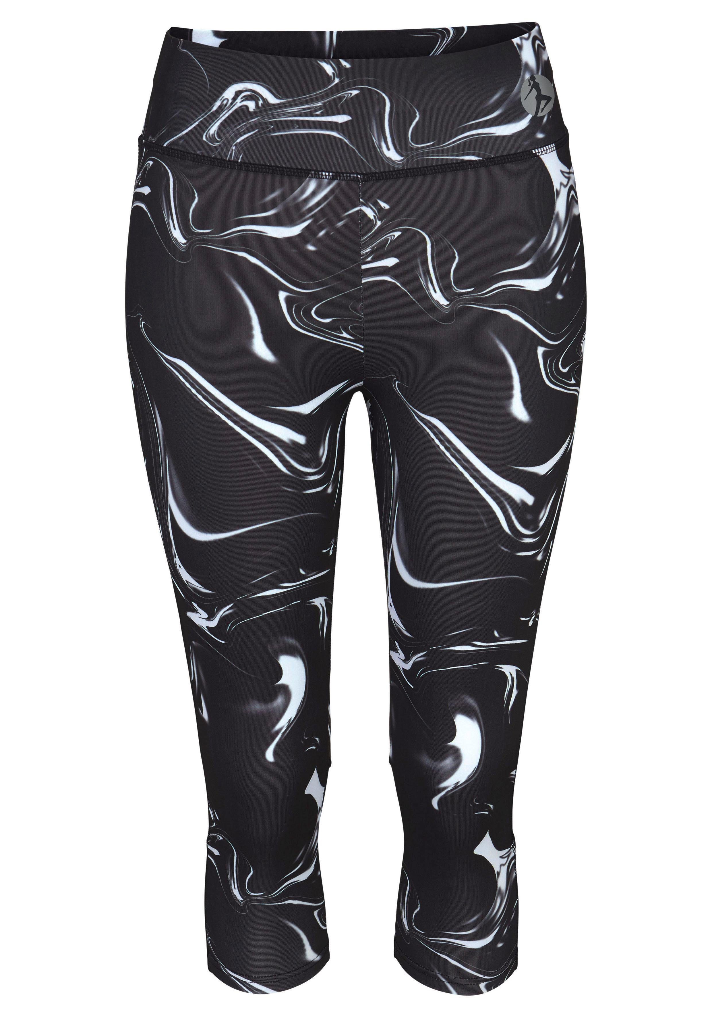 active by Lascana Caprilegging Black Marble Sportbroek met brede band