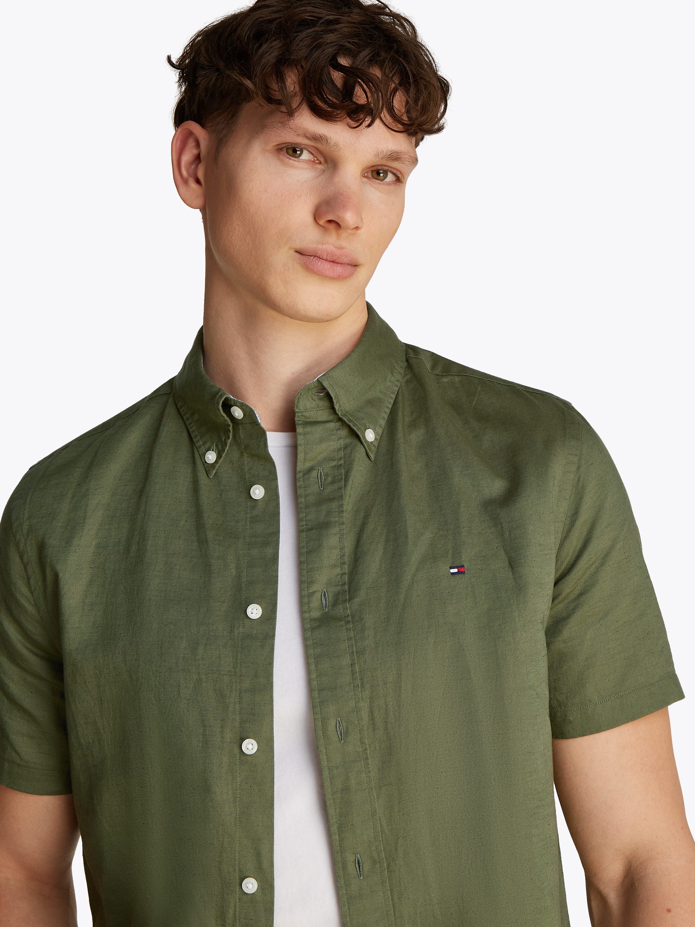 Tommy Hilfiger Overhemd met korte mouwen LINEN BLEND SOLID SS RF SHIRT