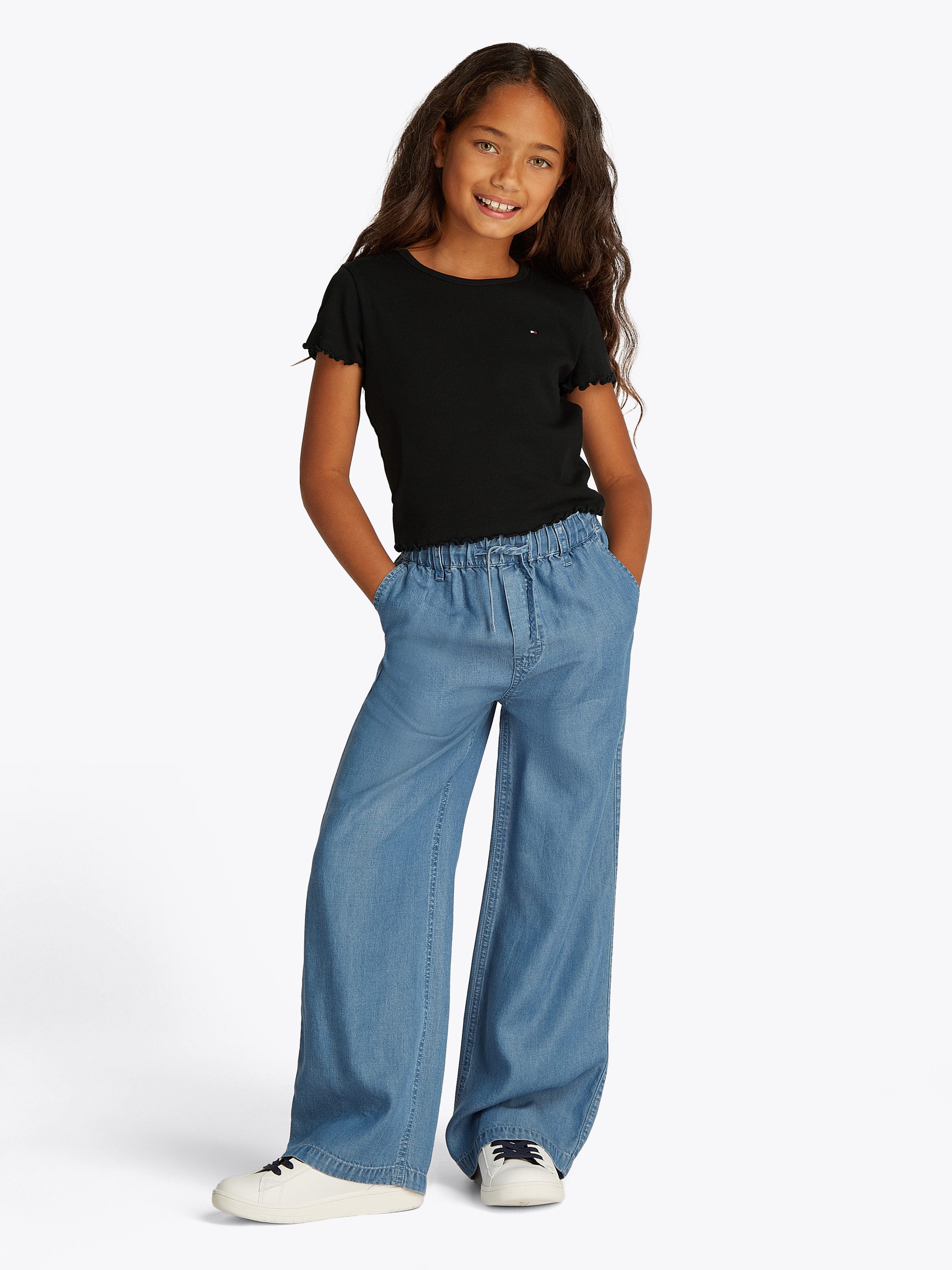 Tommy Hilfiger T-shirt ESSENTIAL RIB TOP SS met babylock-randen, met logo-borduursel