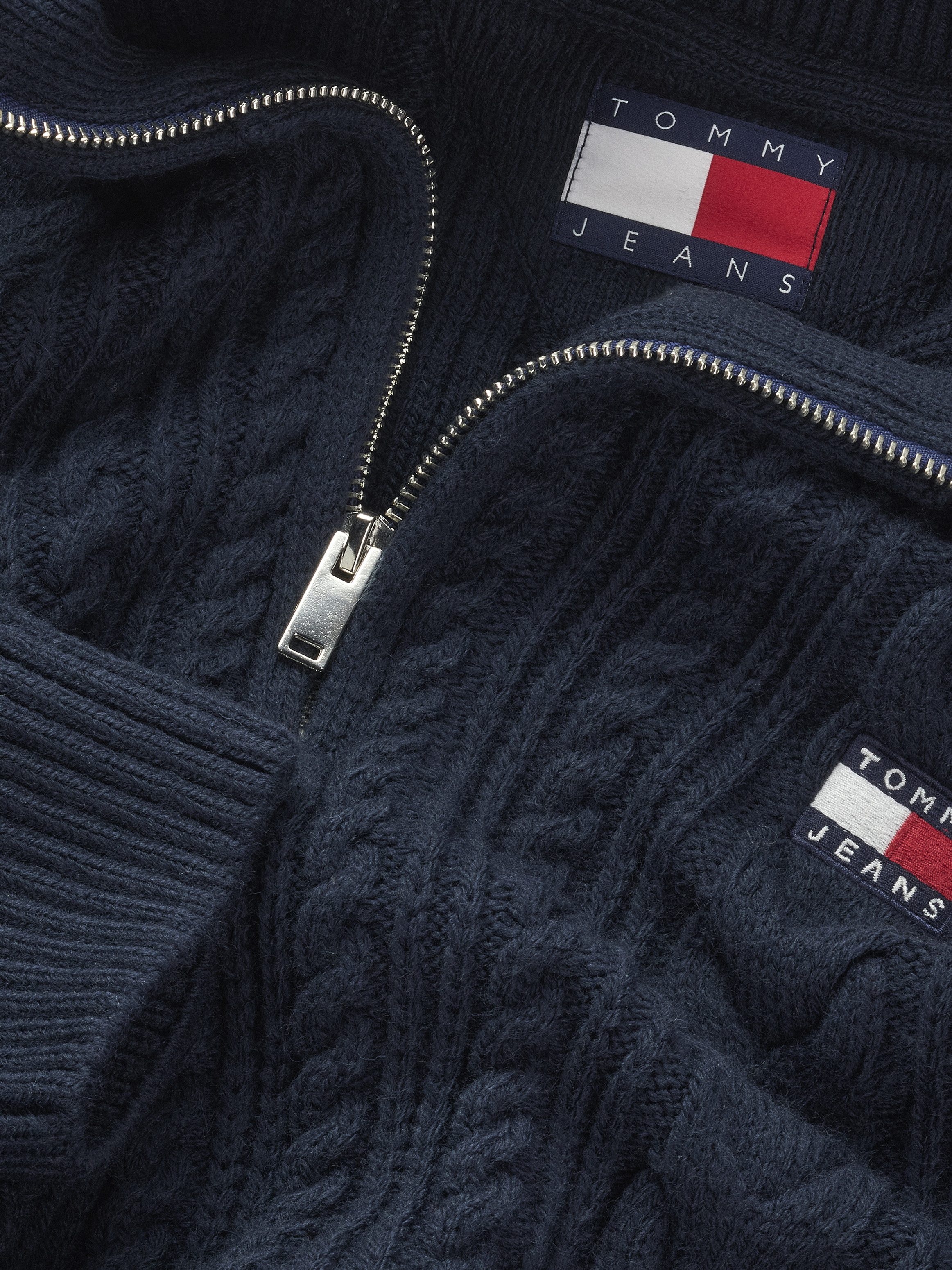 TOMMY JEANS Trui met staande kraag TJM REG CABLE S FLAG 1/4 ZIP