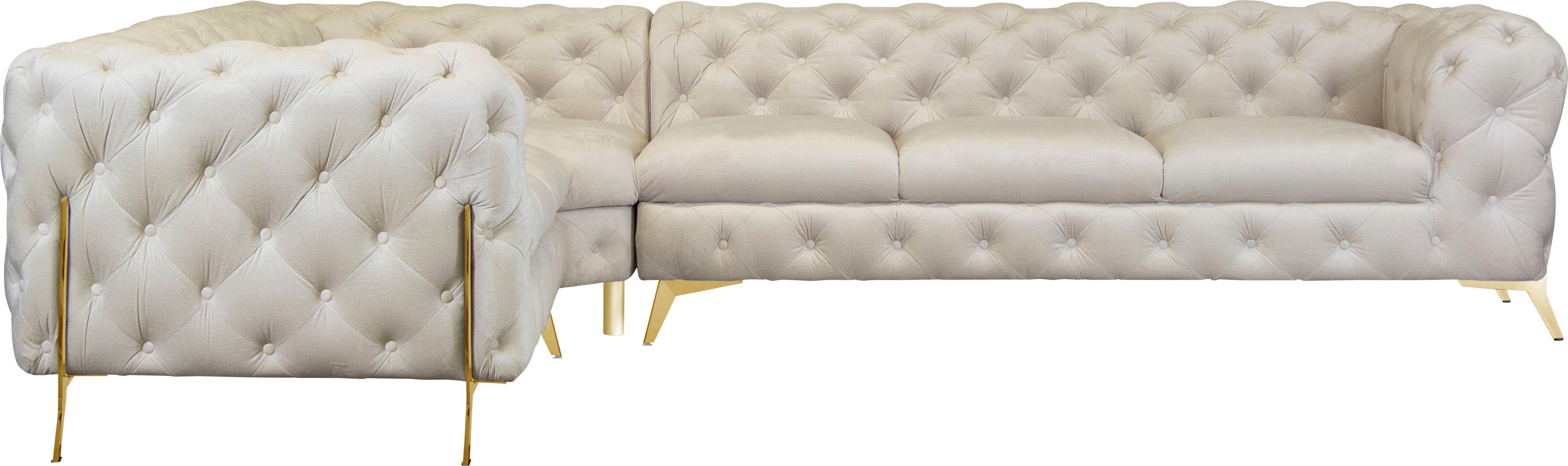 Leonique Chesterfield-bank Amaury L-vorm grote hoekbank, chesterfield-look, breedte 323 cm, kleur van de poten ter keuze