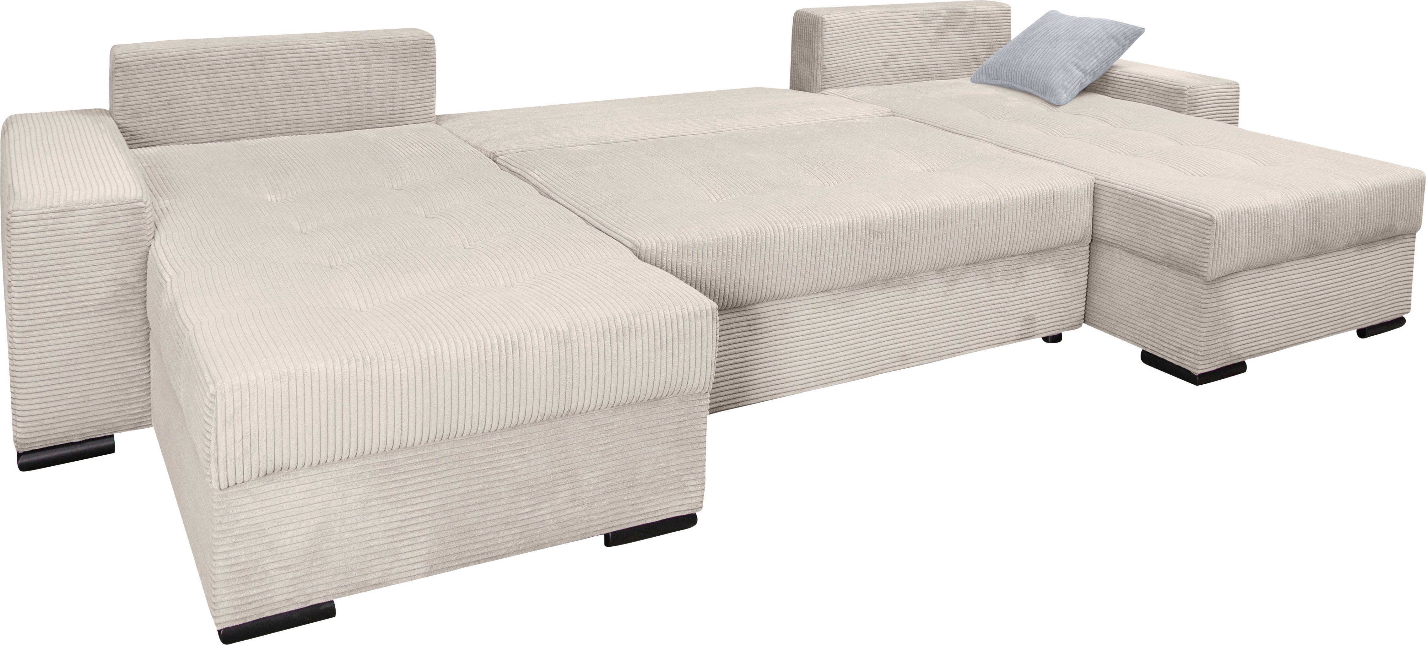 COLLECTION AB Zithoek XL-Josy U-vorm, breedte 313 cm, cord-/mix incl. bedfunctie, bedlade, met 4 gelijk grote rugkussens