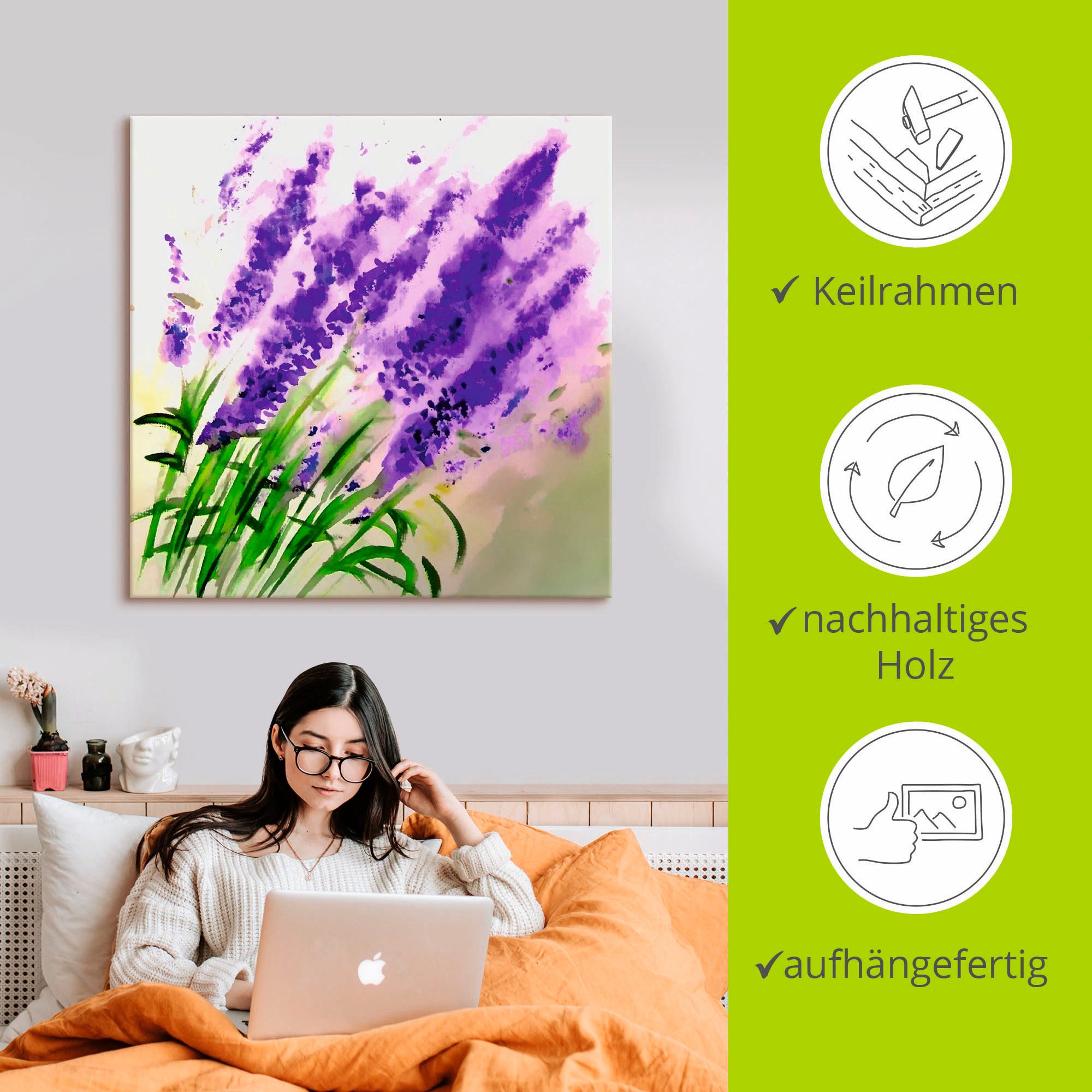 Artland Artprint op linnen Lavendel-aquarel gespannen op een spieraam