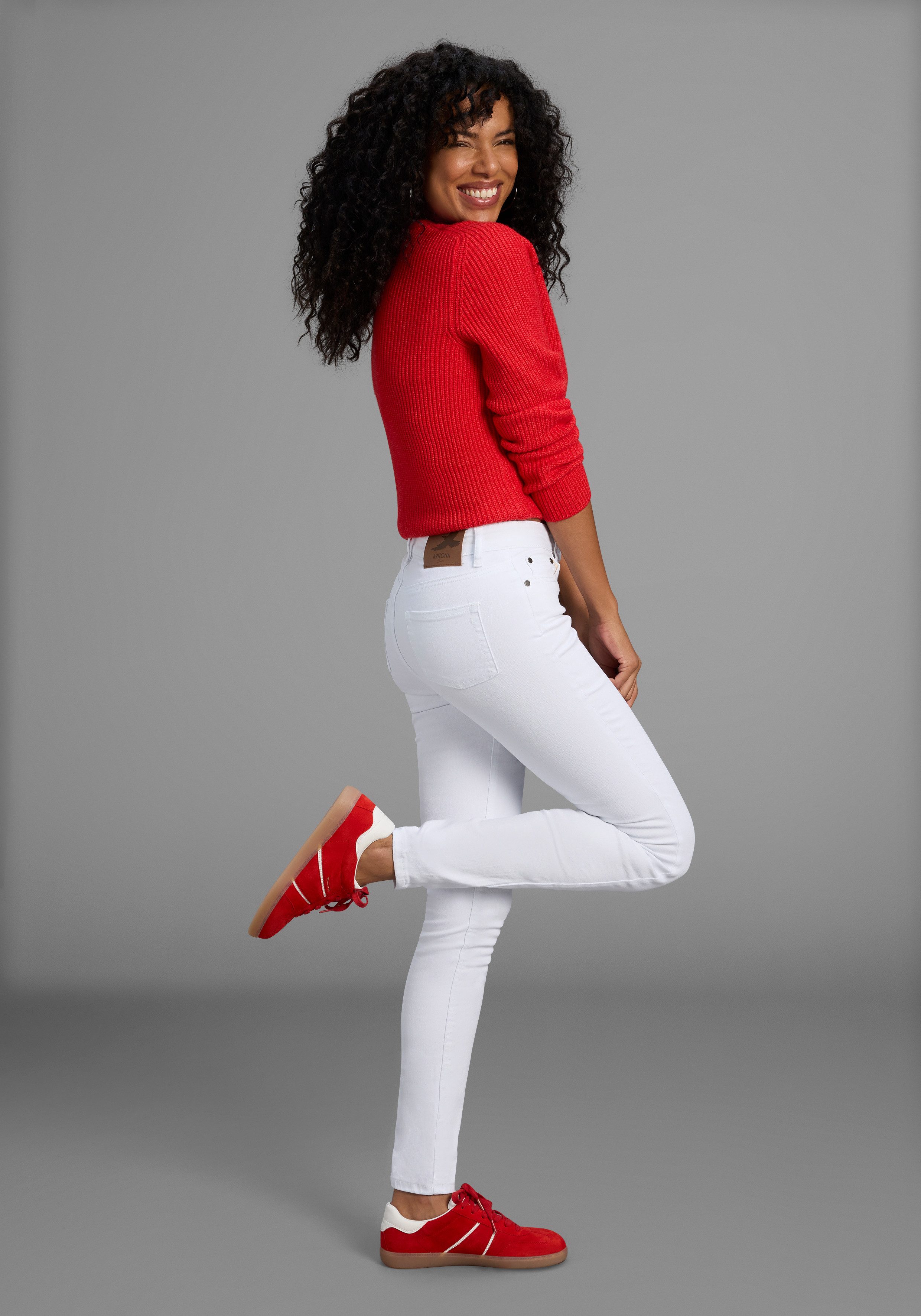 Arizona Slim fit jeans Shaping strakke pasvorm, skinny jeans, used-look-wassing, hoge taille
