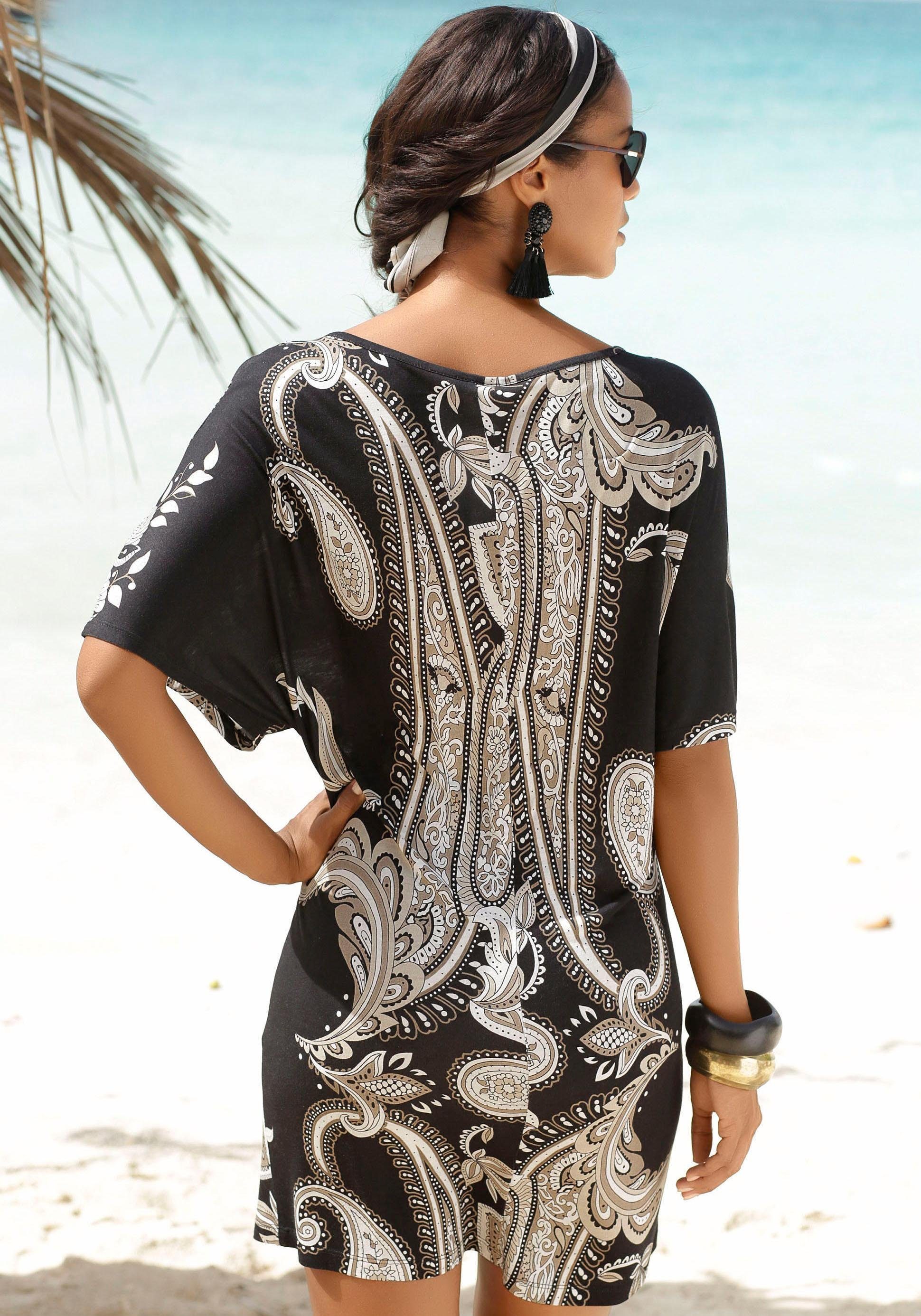 Lascana Jerseyjurk met decoratief detail bij de halslijn, zomerse tuniekjurk, strandjurk