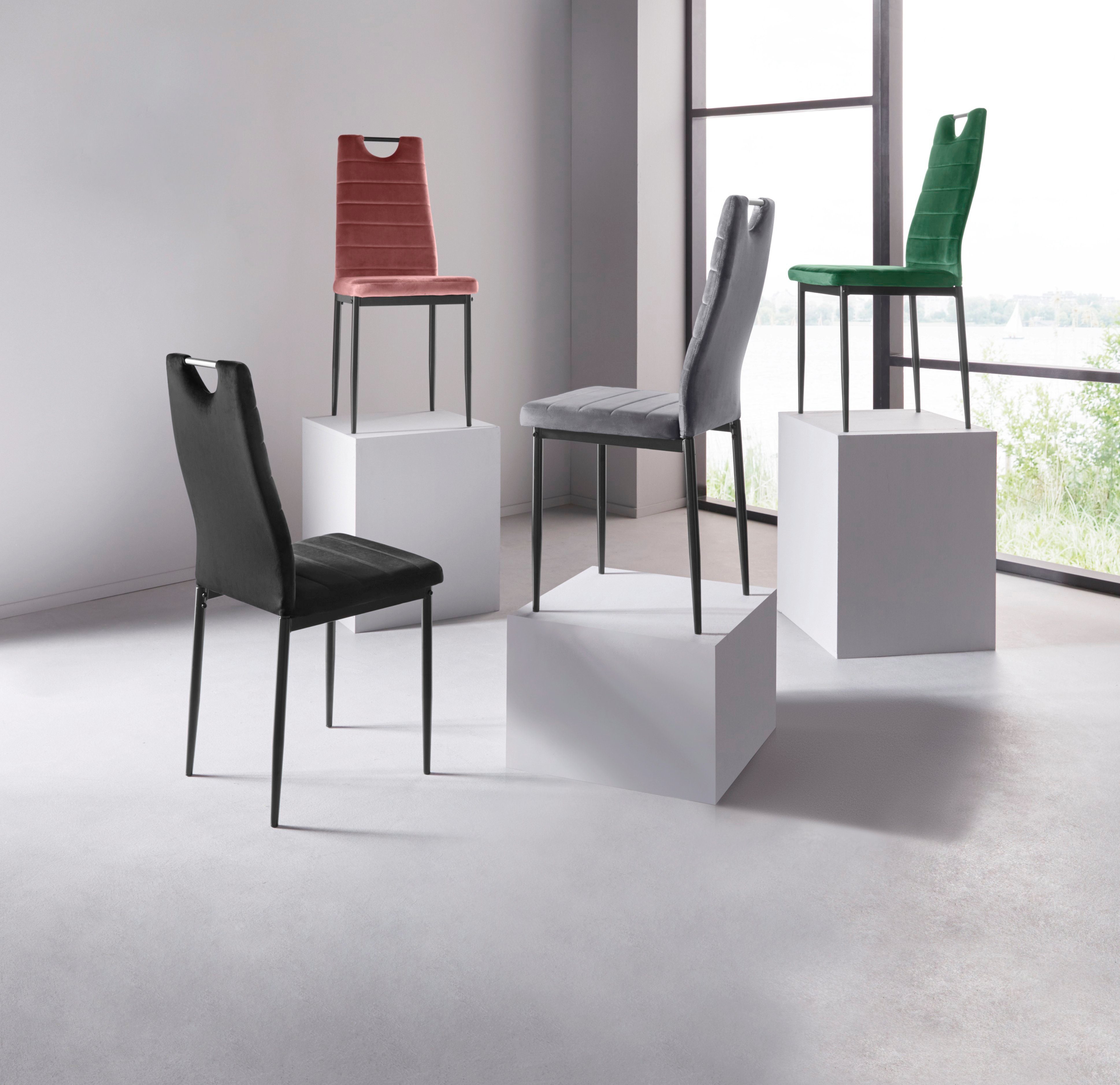 INOSIGN Eetkamerstoel (set van 2 of 4) met veloursovertrek, rugleuning met handgreep (set)