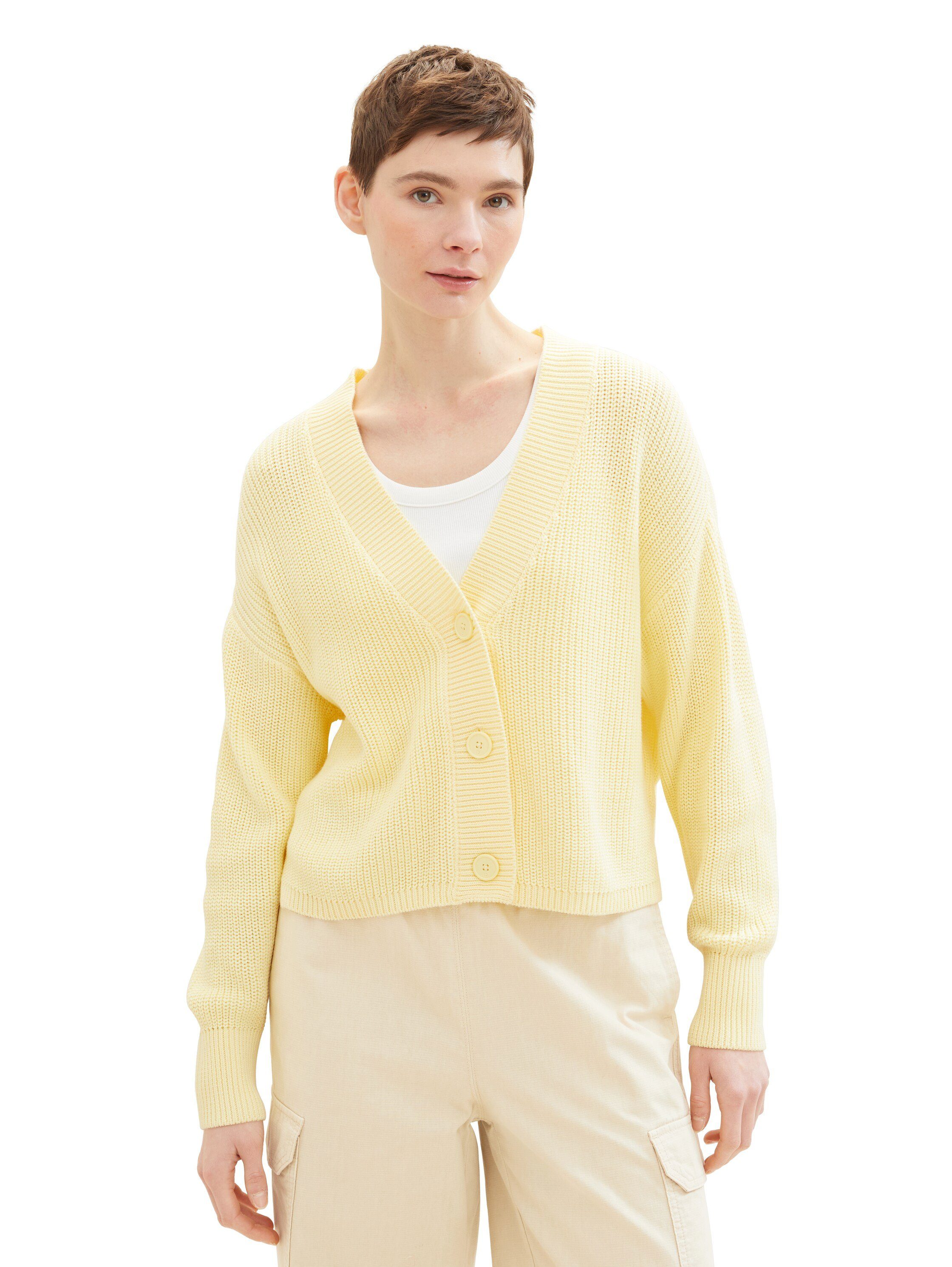 Tom Tailor Denim Cardigan Cardigan vest met breiwerk en knoopsluiting dames cardigans maat XL geel