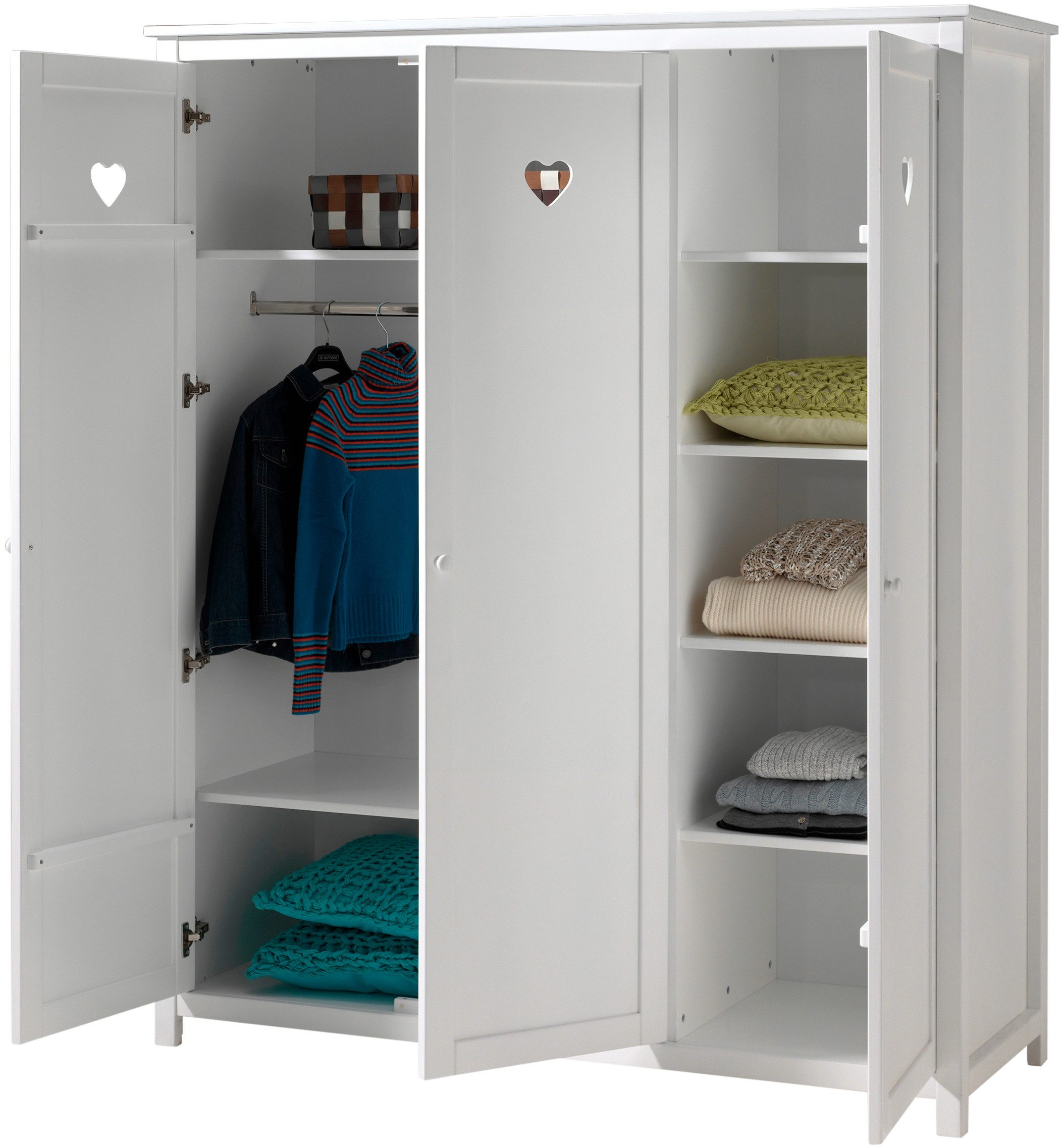 Vipack Complete babykamerset Amori 4-delig met hartornamenten, MDF/massief wit gelakt (4-delig)