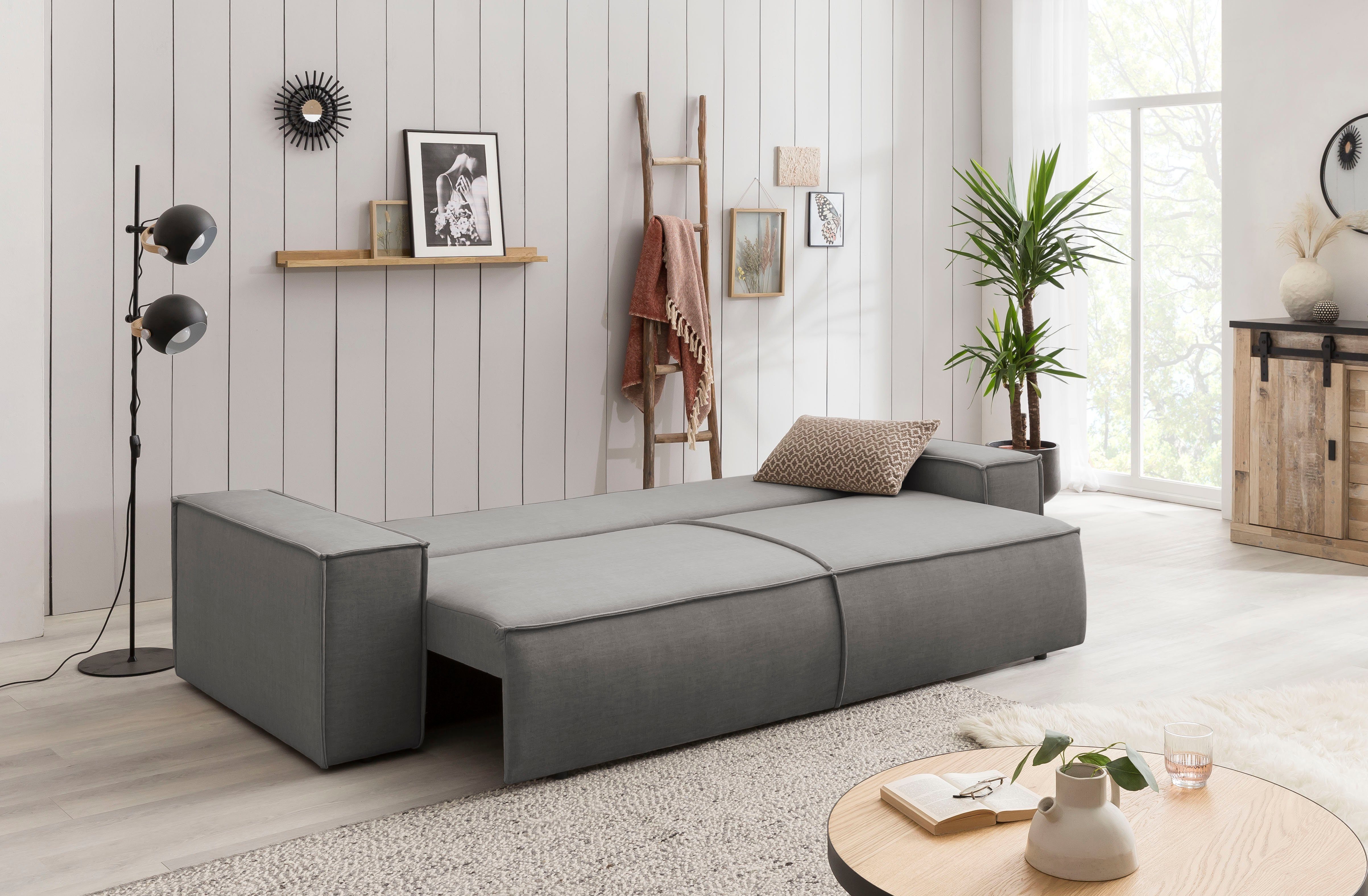 Home affaire 3-zitsbank SHERWOOD slaapbank (257 cm) ribfluweel, velours, vintage lederlook