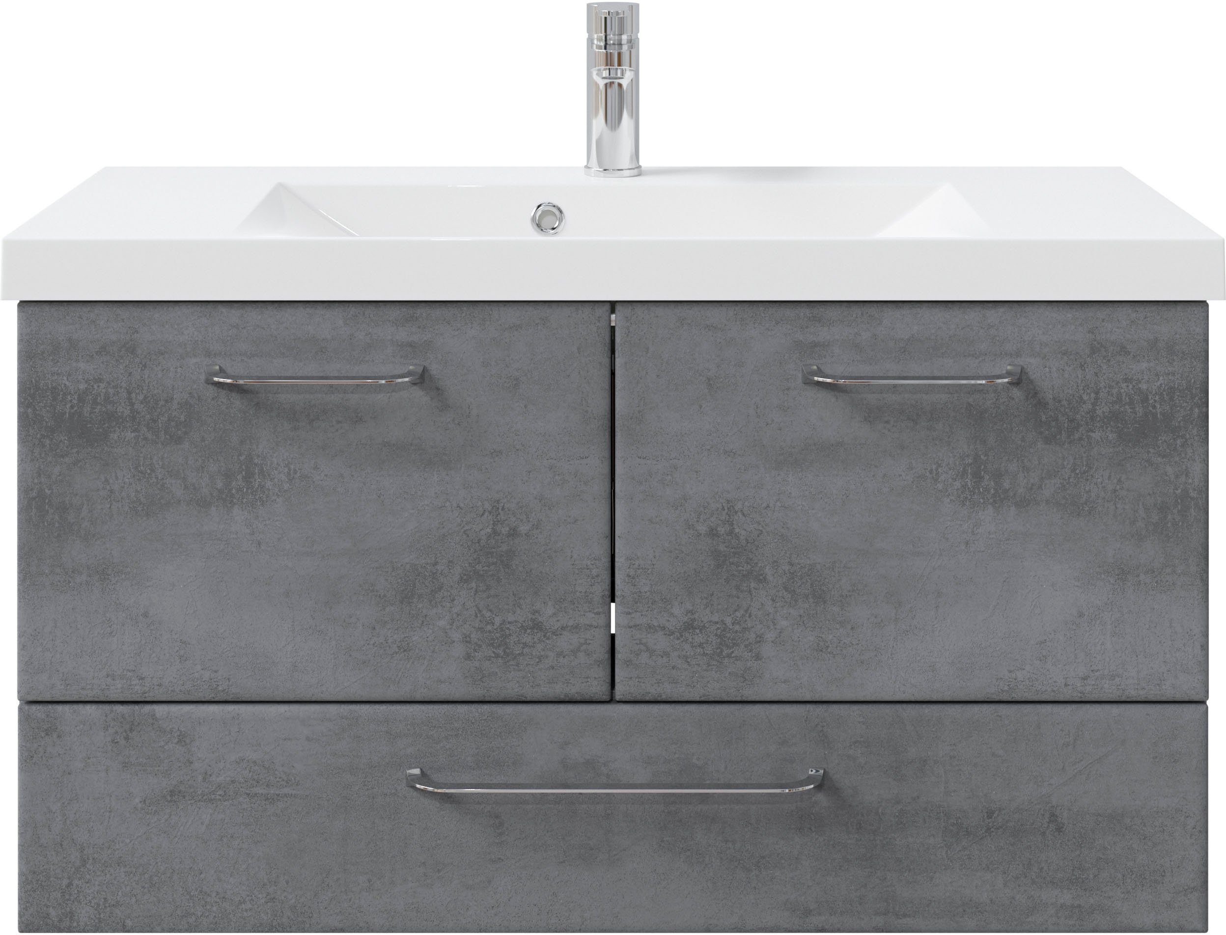 Saphir Badkamerserie Quickset 945 mineraalmarmeren wastafel met onderkast, 99 cm breed Wastafelmeubel, 2 deuren, 1 lade, inclusief deurdemper,