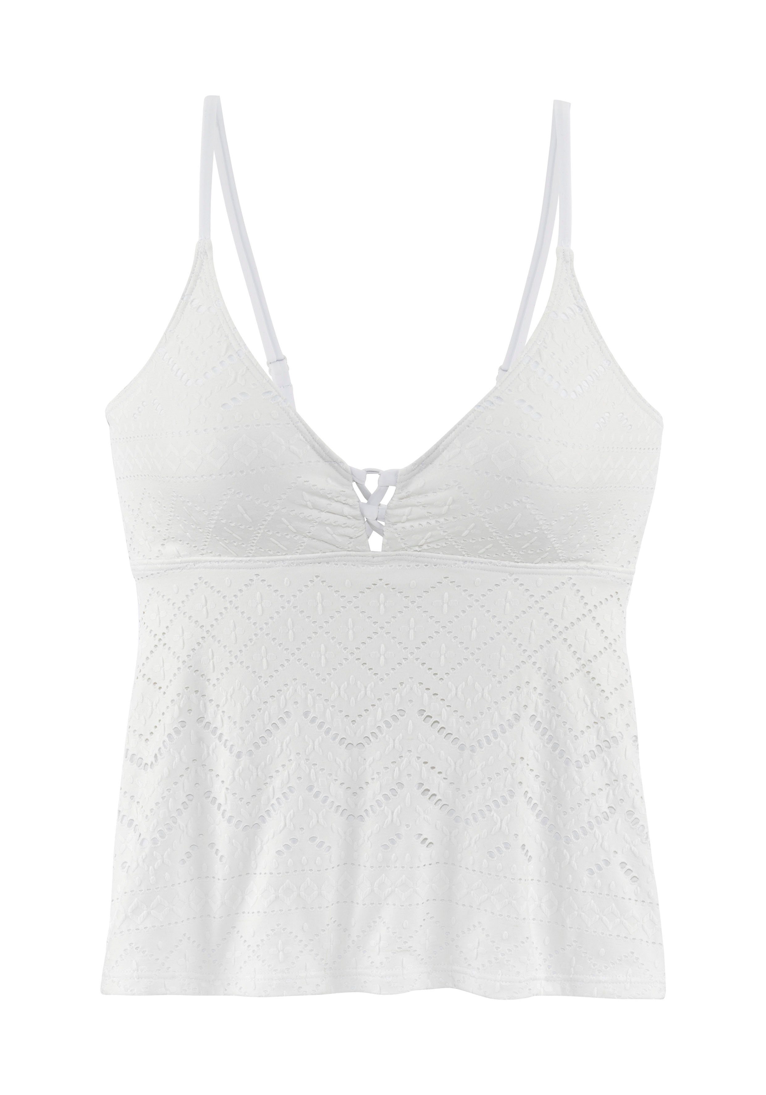 Lascana Tankinitop Omara met broderie anglaise dames tankini's zonder beugel maat C/D C/D beige