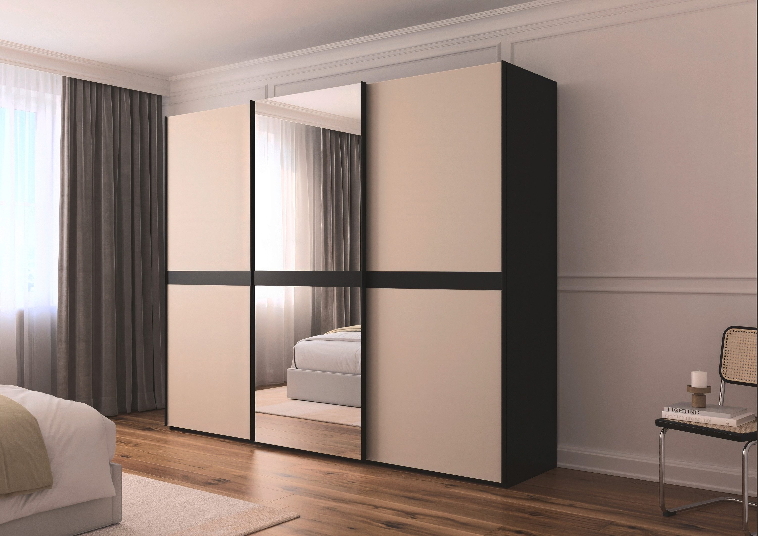 rauch Schuifdeurkast Kledingkast kast garderobe slaapkamerkast SCALE-LINE edel uiterlijk met buikband met glas/spiegel-front made in germany