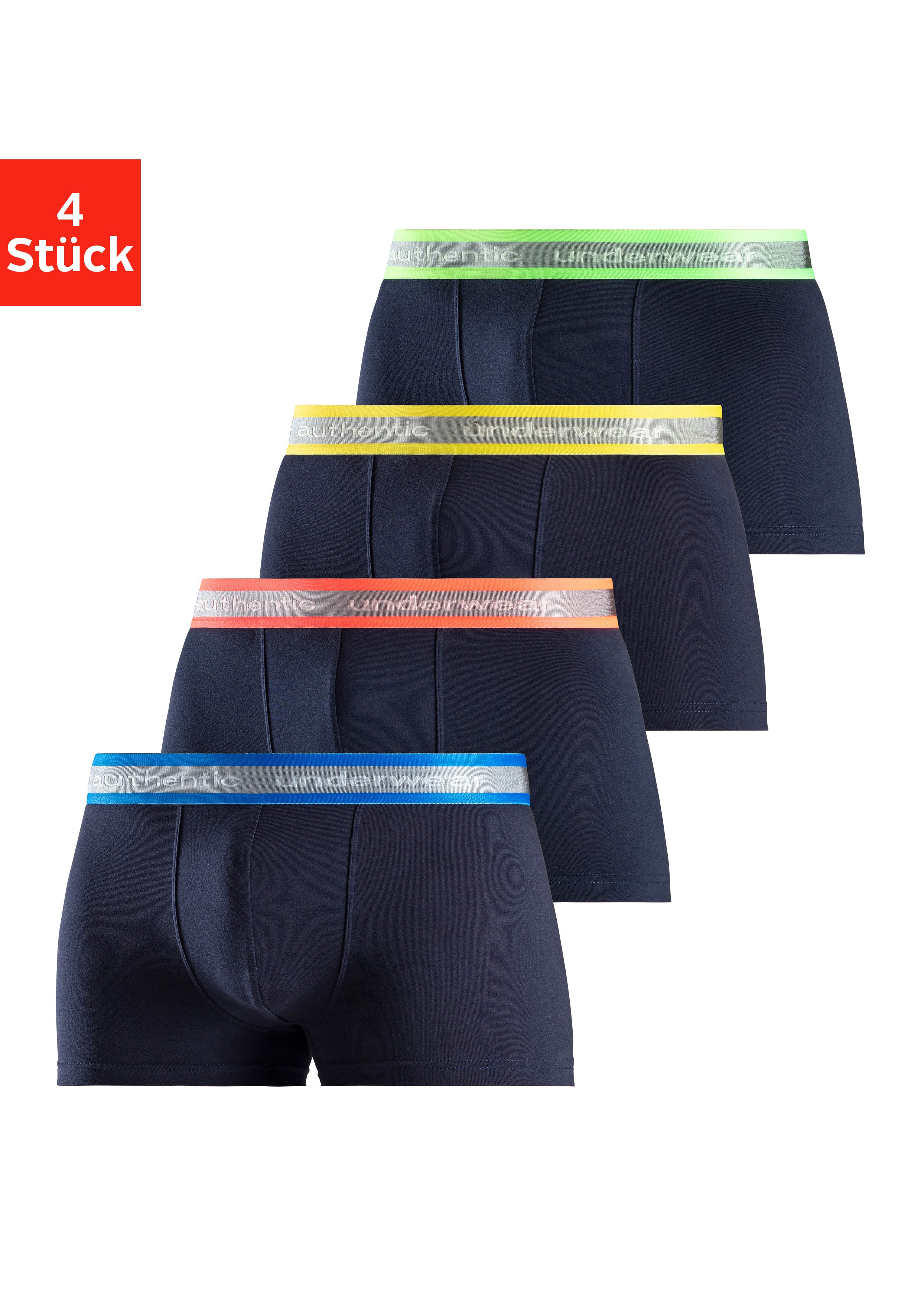 AUTHENTIC LE JOGGER Boxershort voor heren , aangenaam zachte neon-boord (4 stuks, Set van 4)