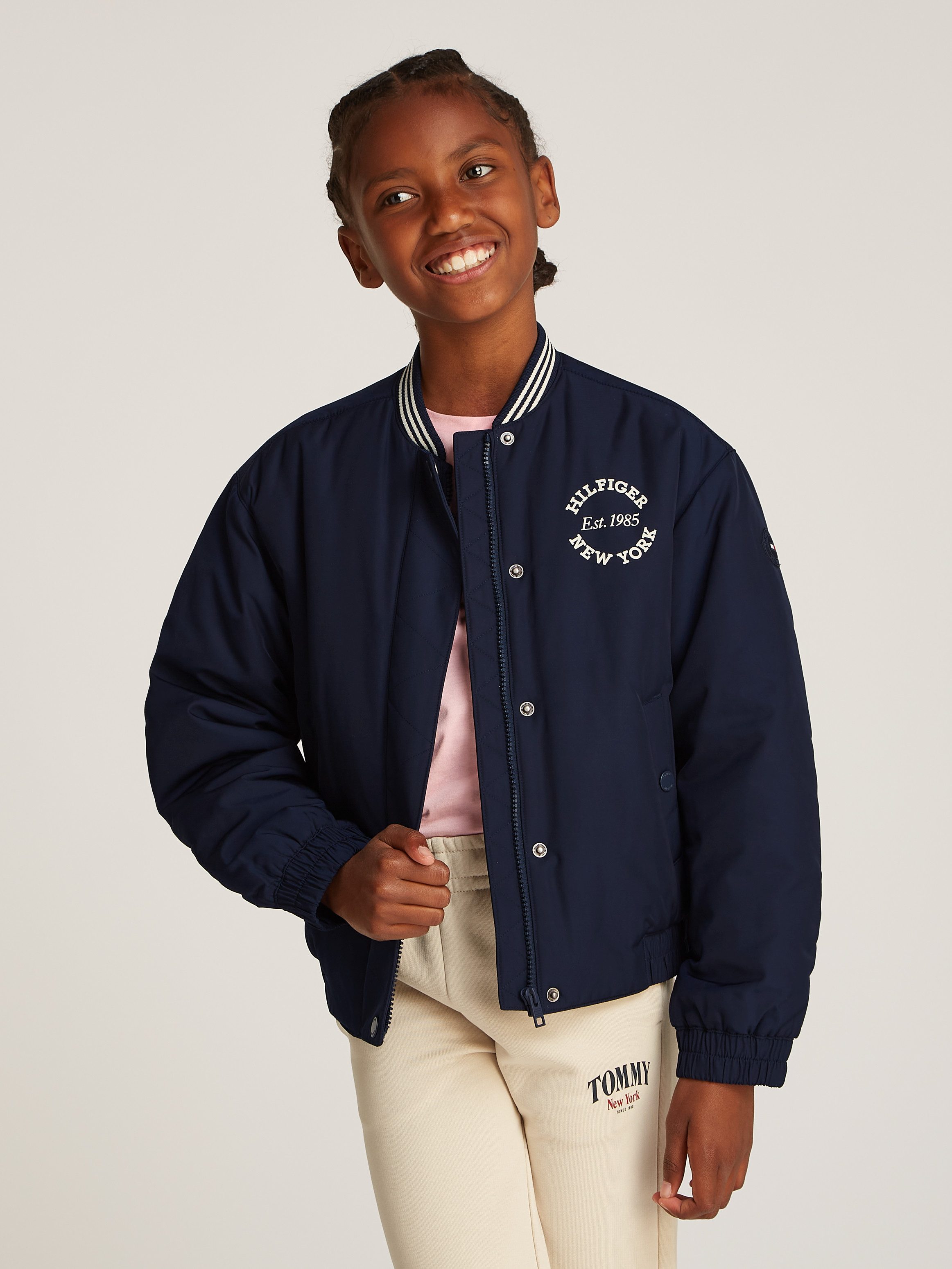 Tommy Hilfiger Bomberjack VARSITY SATEEN BOMBER met logoprint op borsthoogte