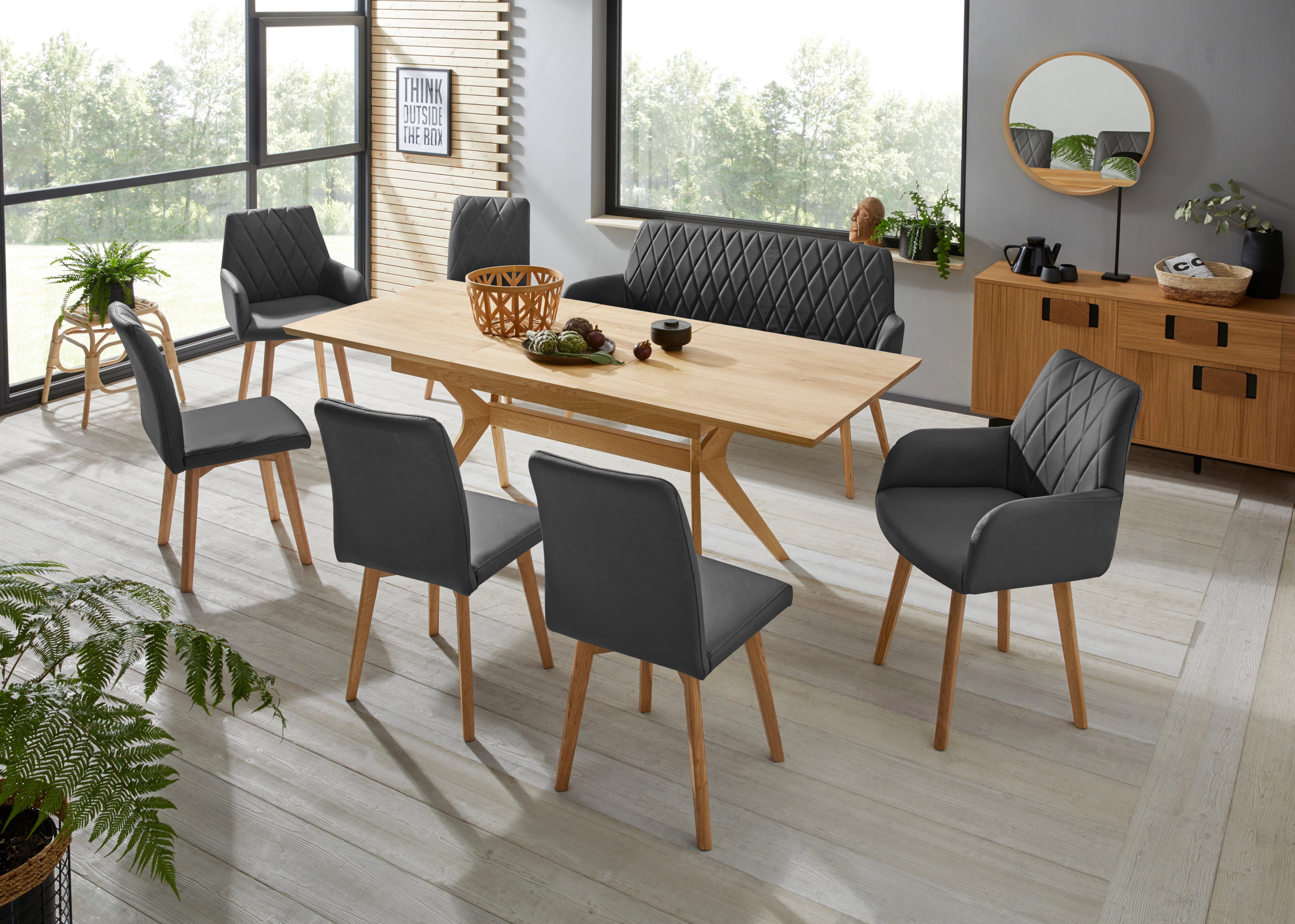 Home affaire Eetkamerstoel Brest Fauteuil in leer of microvezel, geolied massief eiken frame (2 stuks)