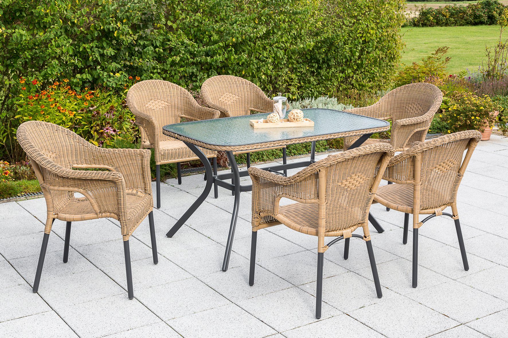 Merxx MERXX Tuinmeubelset Ravenna, 7-dlg., 6 stoelen, tafel 80x140 cm, stapelbaar, poly-rotan