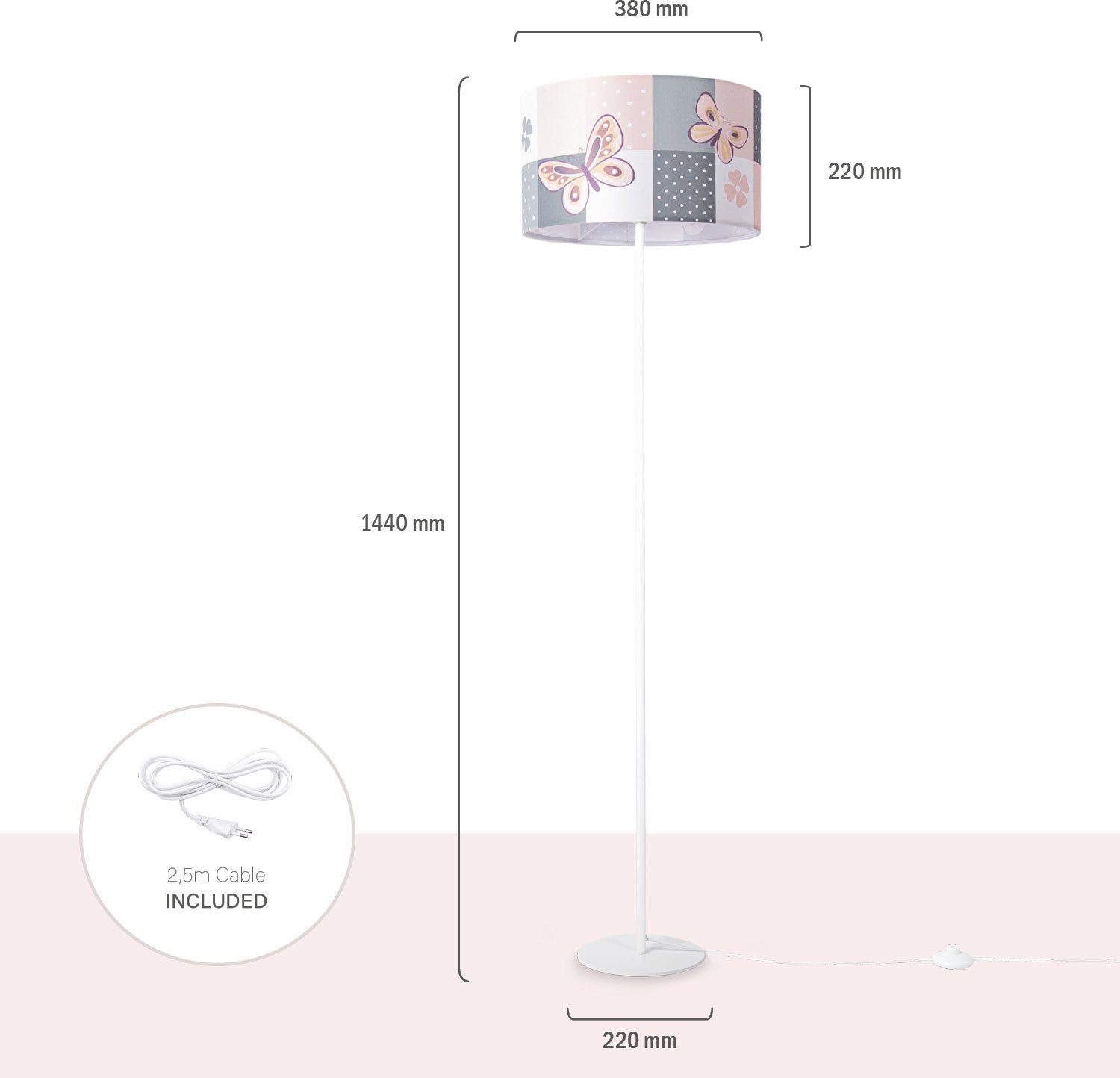Paco Home Staande lamp Cosmo 220 Lamp kinderkamer kindlamp babykamer E27 vlinder bloemen