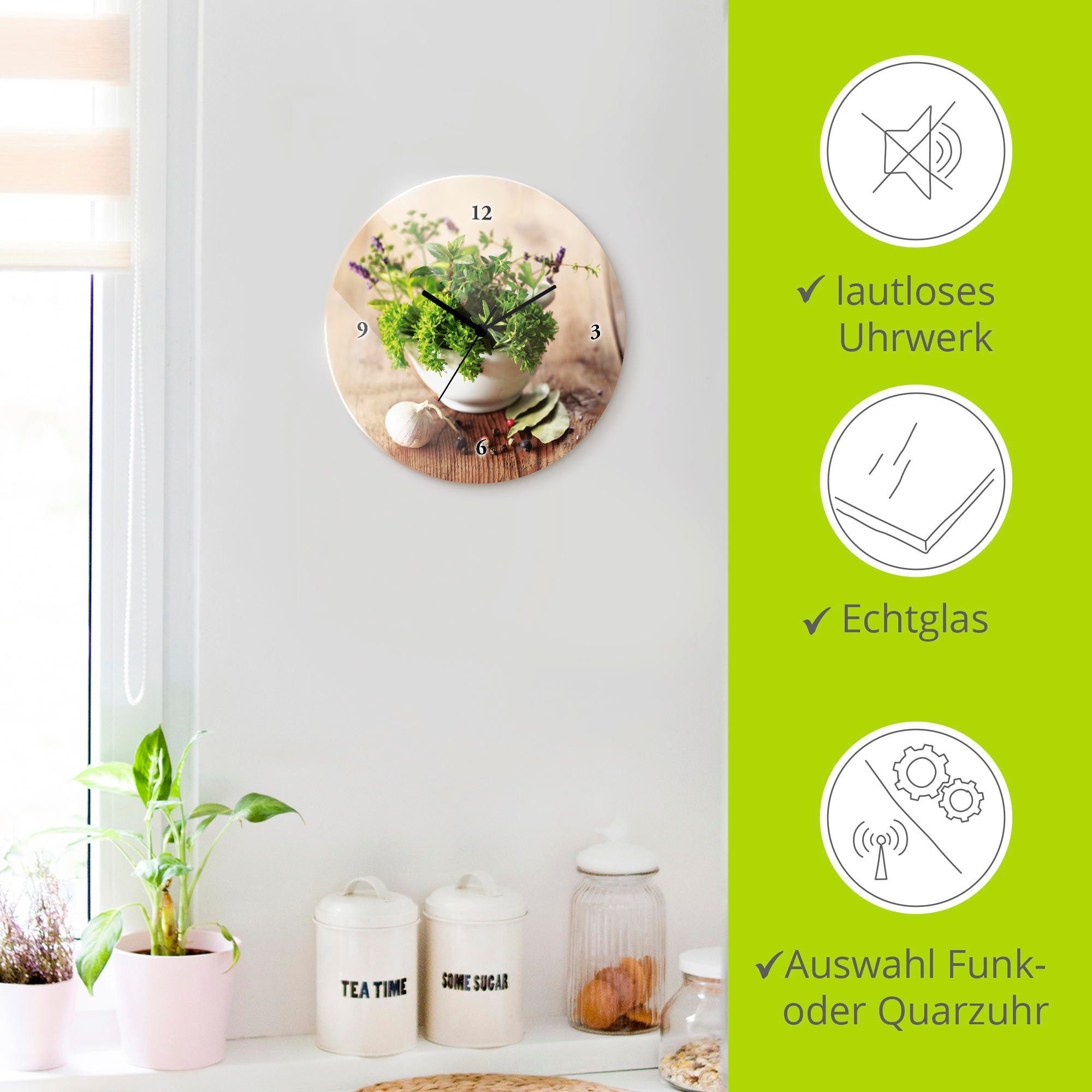 Artland Wandklok Verschillende kruiden - keuken optioneel verkrijgbaar met kwarts- of radiografisch uurwerk, geruisloos zonder tikkend geluid