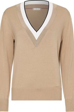 tommy hilfiger trui met v-hals global stripe v-nk sweater ls met contraststrepen bij de hals bruin