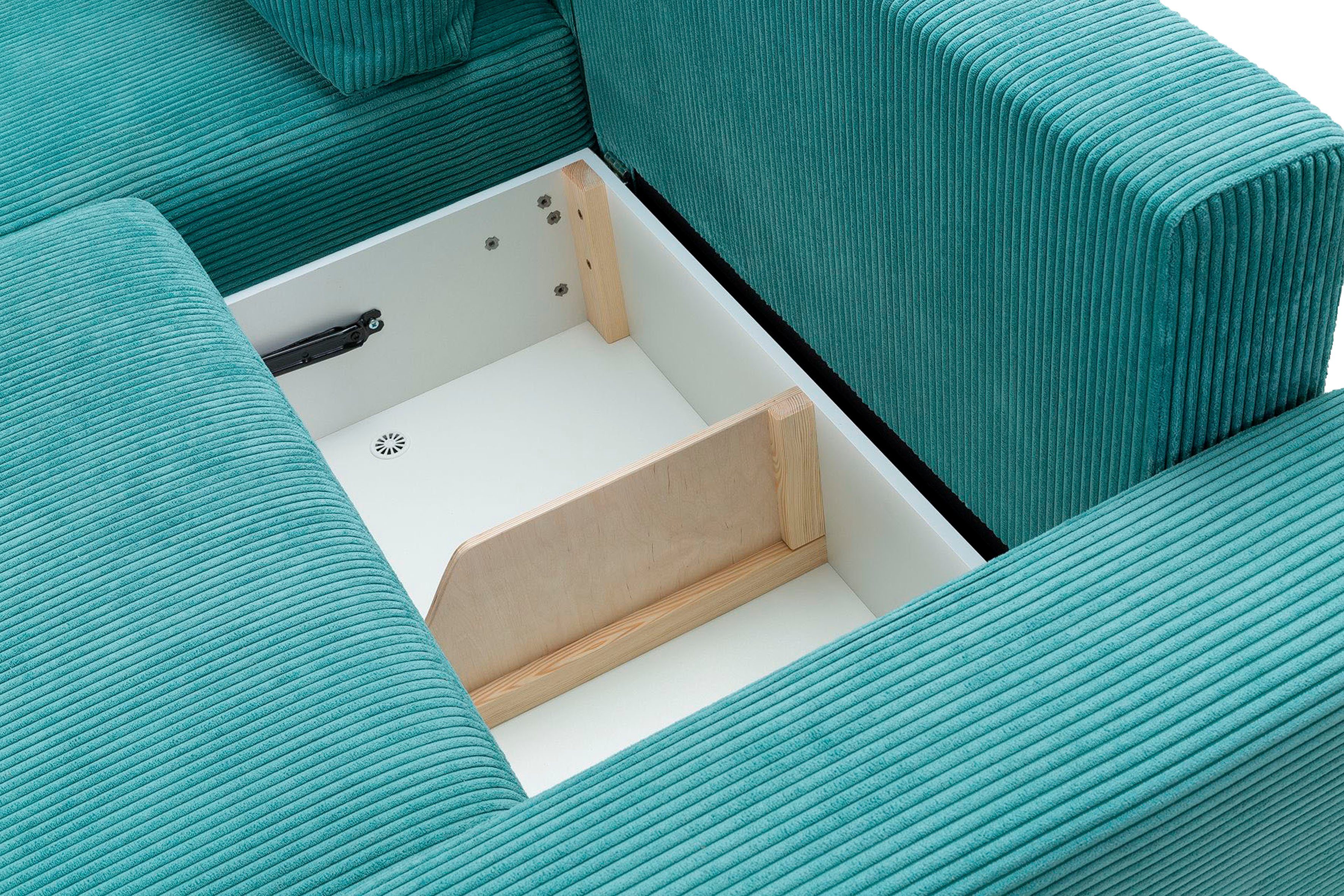 exxpo - sofa fashion Hoekbank Orinoko, actueel design en hoog zitcomfort, L-vorm inclusief bedfunctie en bedlade, mooie kleuren in trendy cord