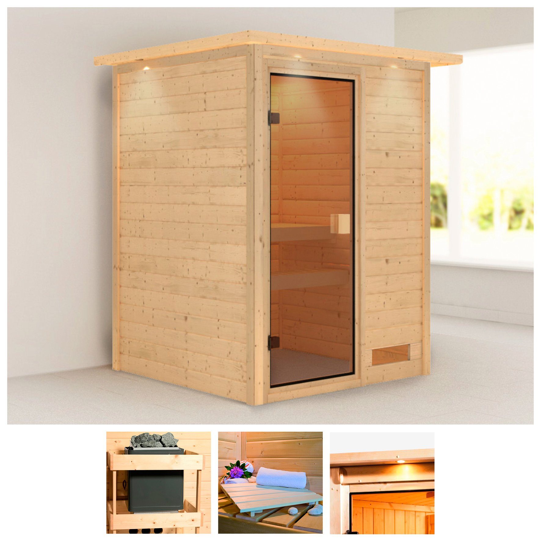 Otto - Karibu KARIBU Massief houten sauna Nadja, 144x144x198 cm, zonder kachel