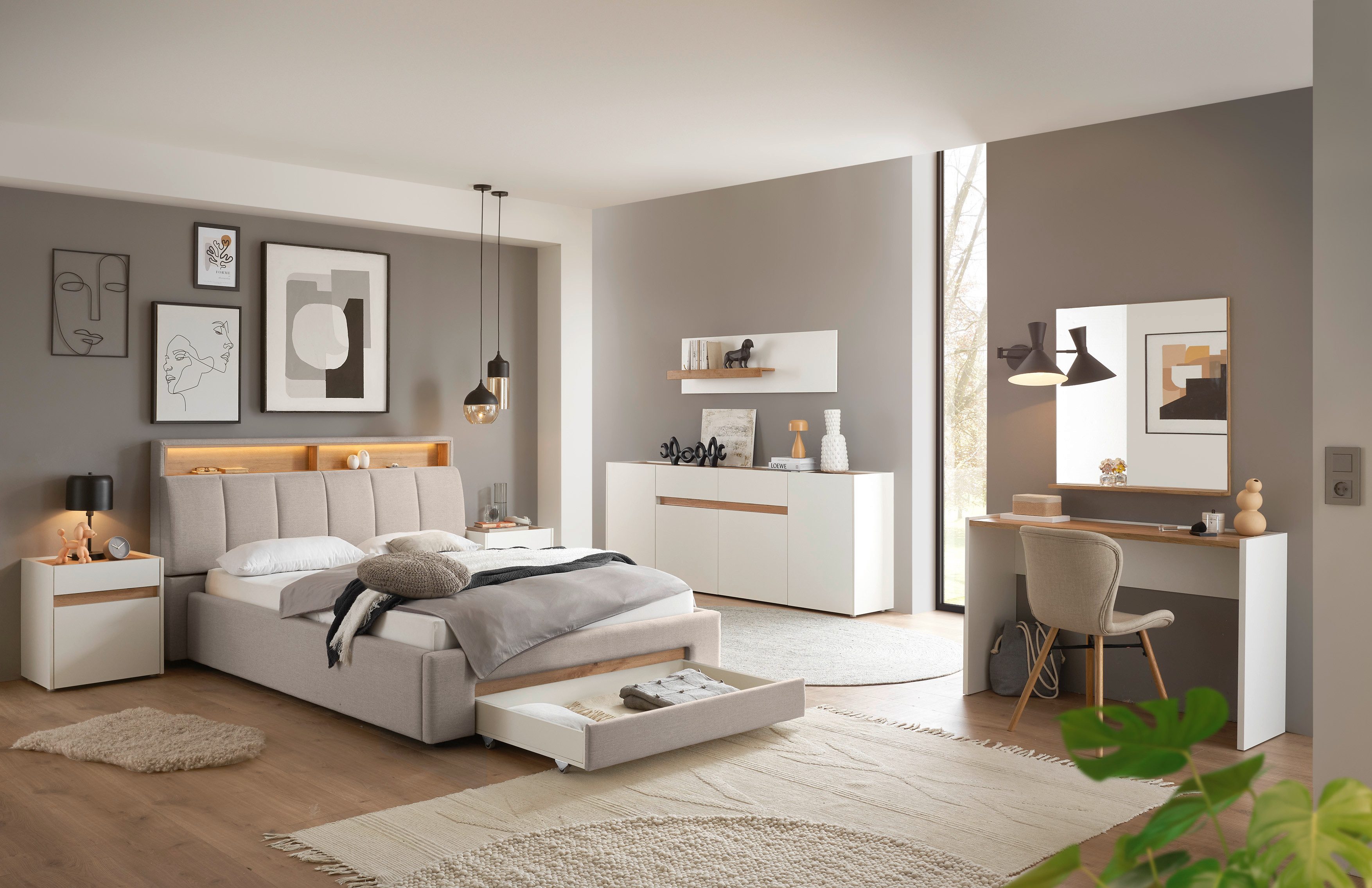 INOSIGN Gestoffeerd bed CiTY/GiRON,, gepolsterd opbergbed, met LED-verlichting Bedkisten met hondenbed of als opbergruimte, opklapbare hoofdeinden