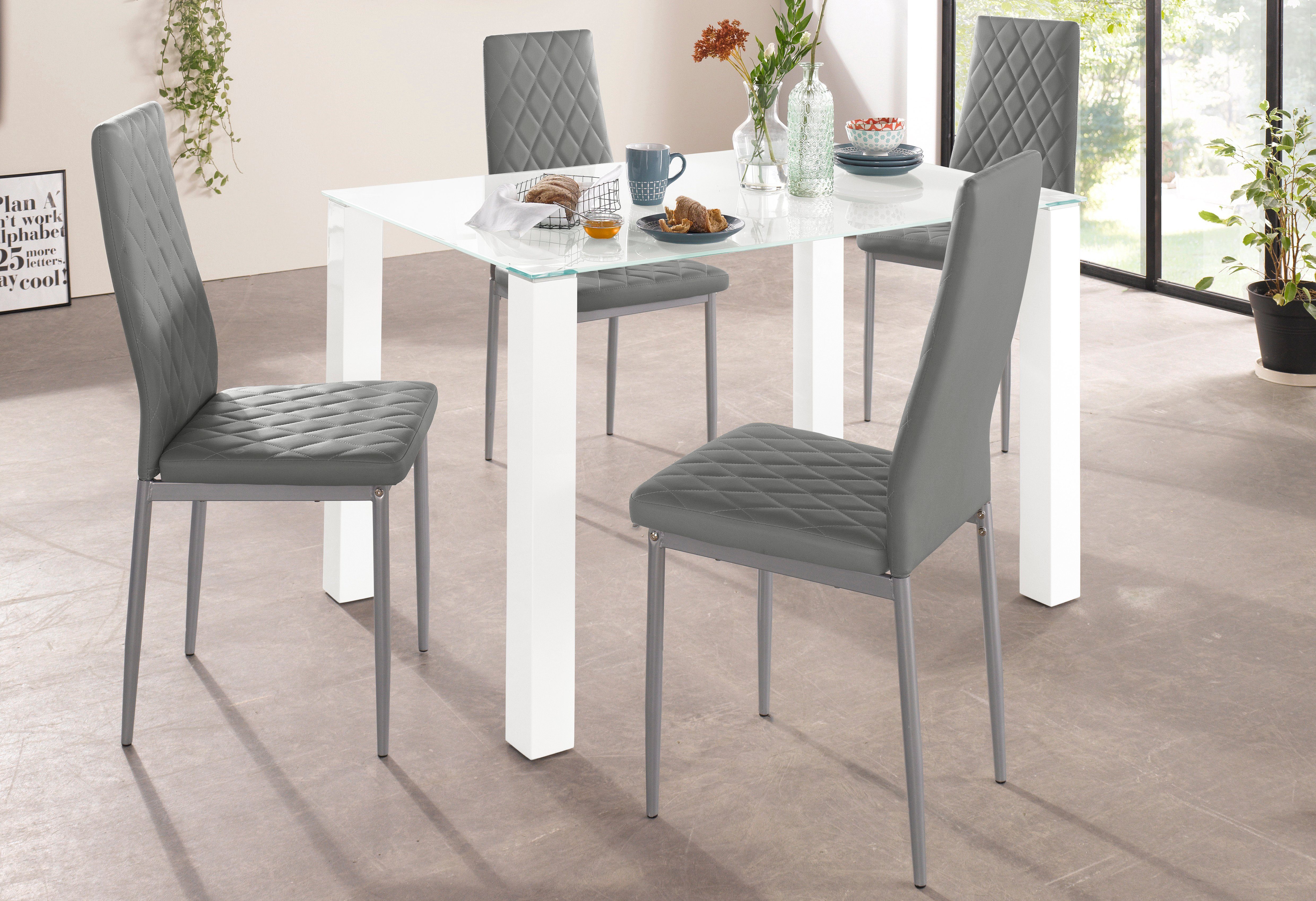 INOSIGN Eethoek 160 cm brede glazen tafel, stoelbekledingen in verschillende kleurvarianten (set, 5-delig)