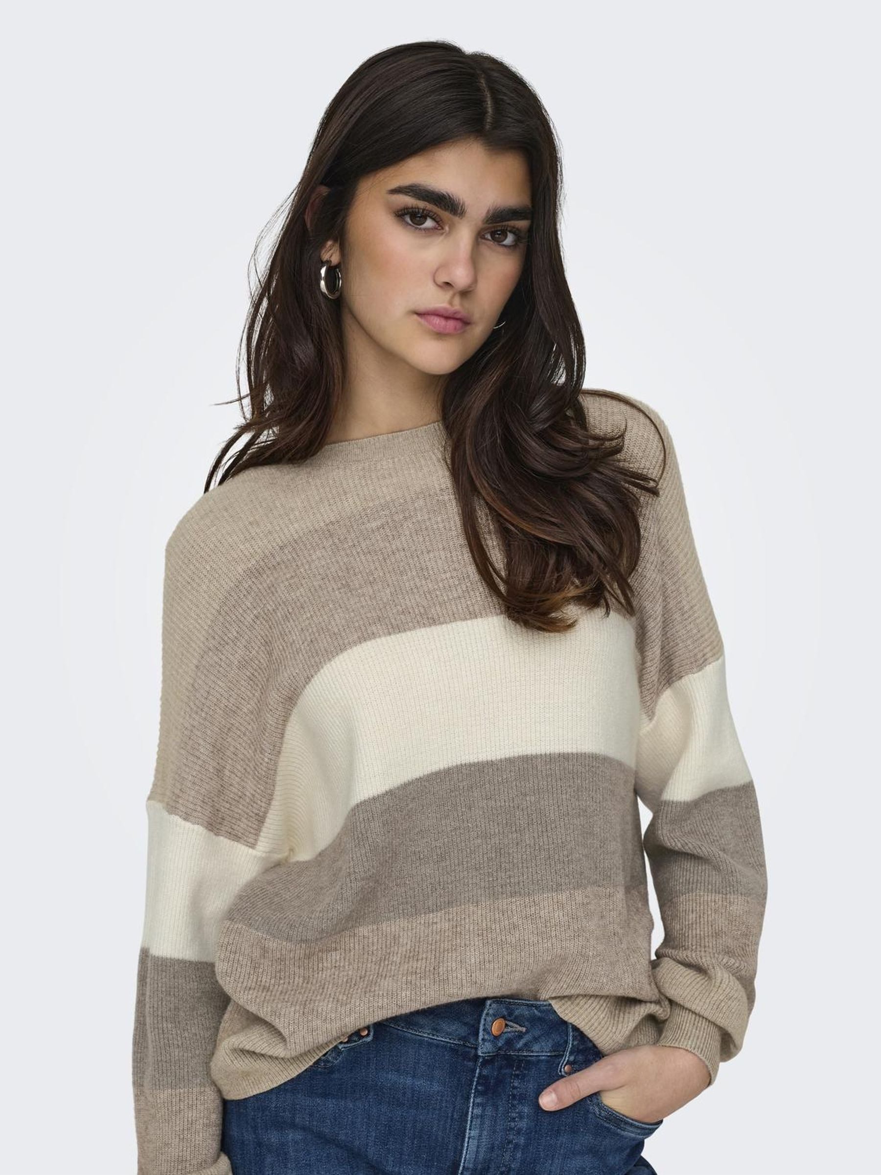 Only Gebreide trui ONLATIA L S STRIPE PULLOVER KNT NOOS