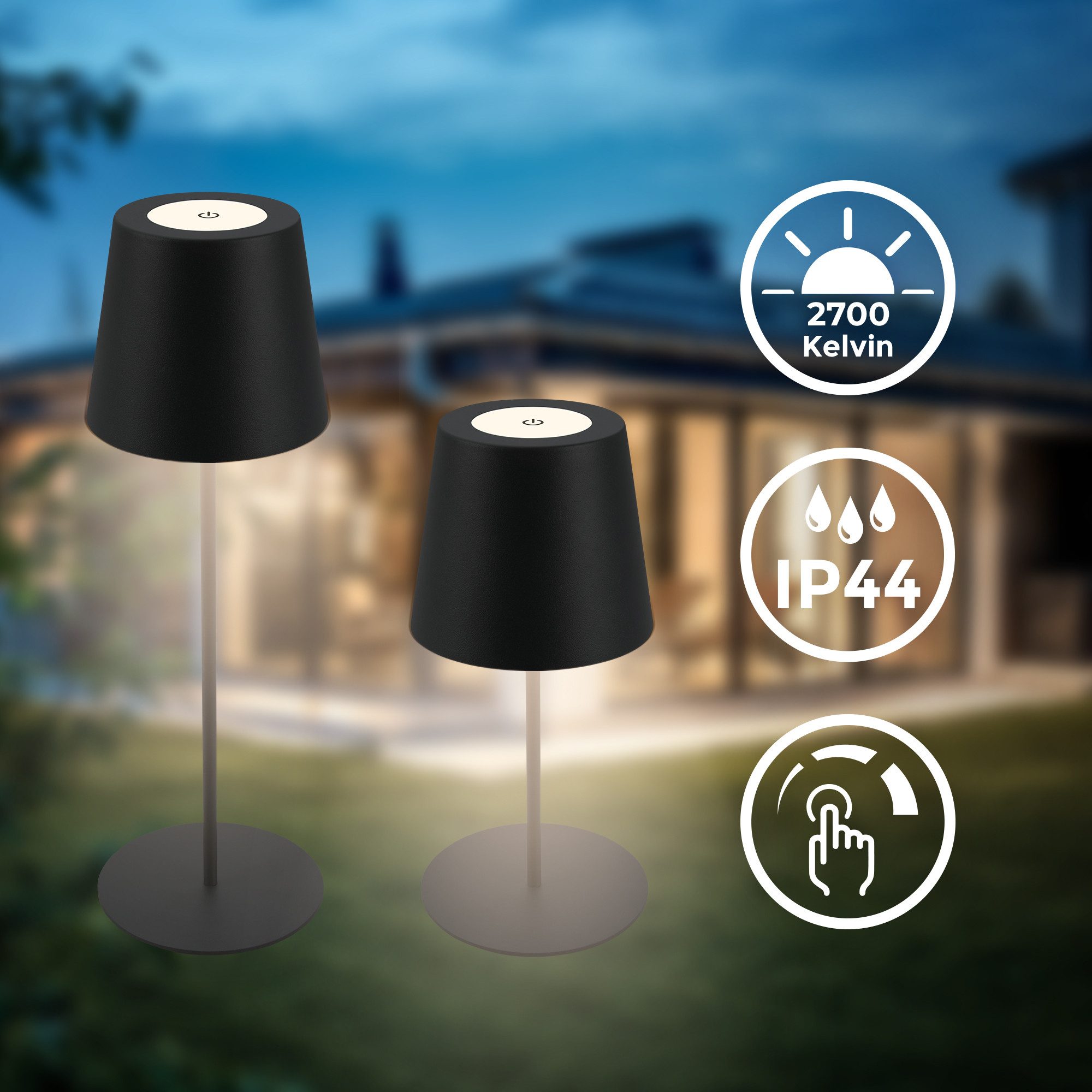 B.K.Licht Tafellamp voor buiten BK_TL1595 Accu LED tafellamp, 3-niveau touchdimmer, met USB 2.700 k, 200 lm, 2,5w, ip44, 12h brandduur, 36 x 10,5 cm, zwart (1 stuk)