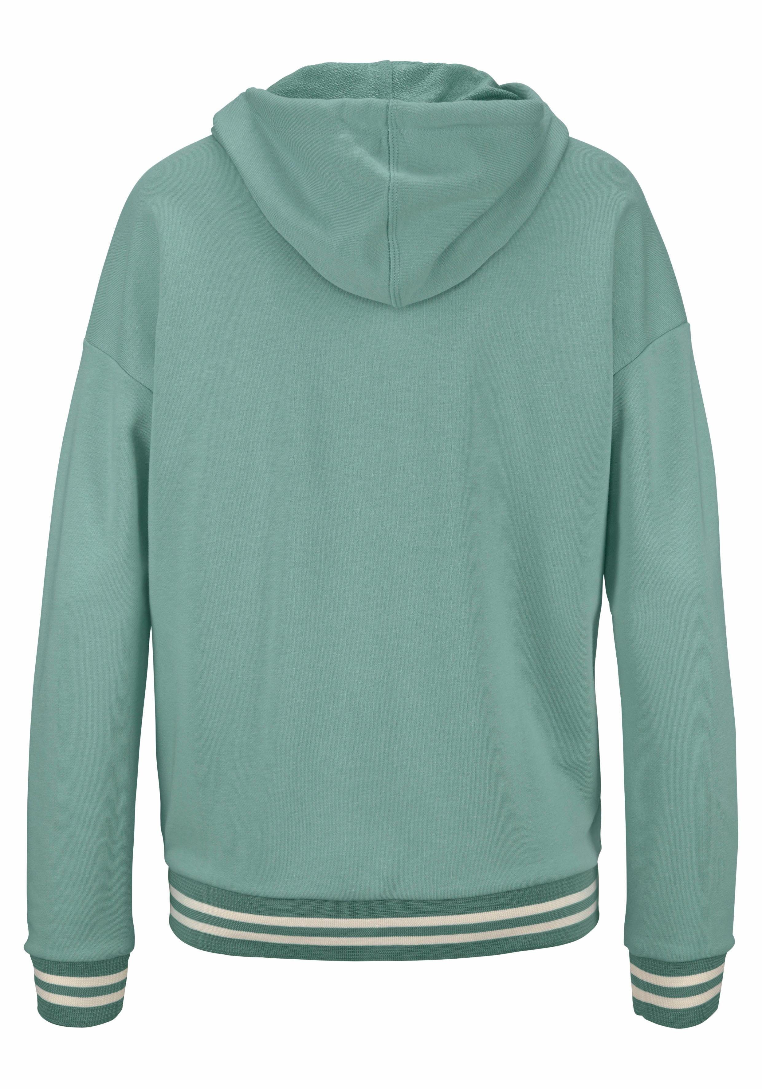 Bench. Capuchonsweatvest met gestreepte boorden en glansprint, loungewear, loungepak