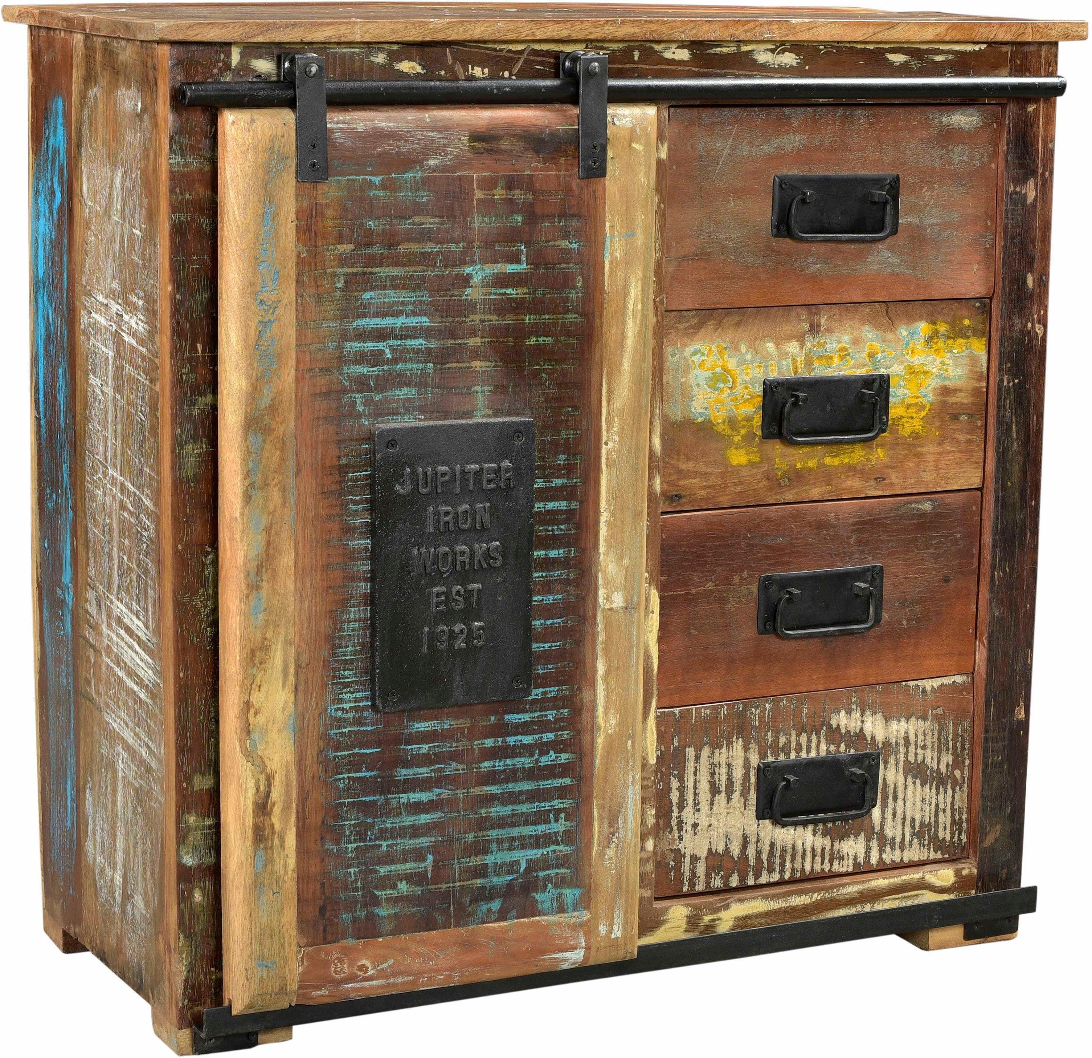 SIT Kast JUPITER van gerecycled gebruikt hout, breedte 77, shabby chic, vintage dressoirs maat 77x38x80 cm multicolor