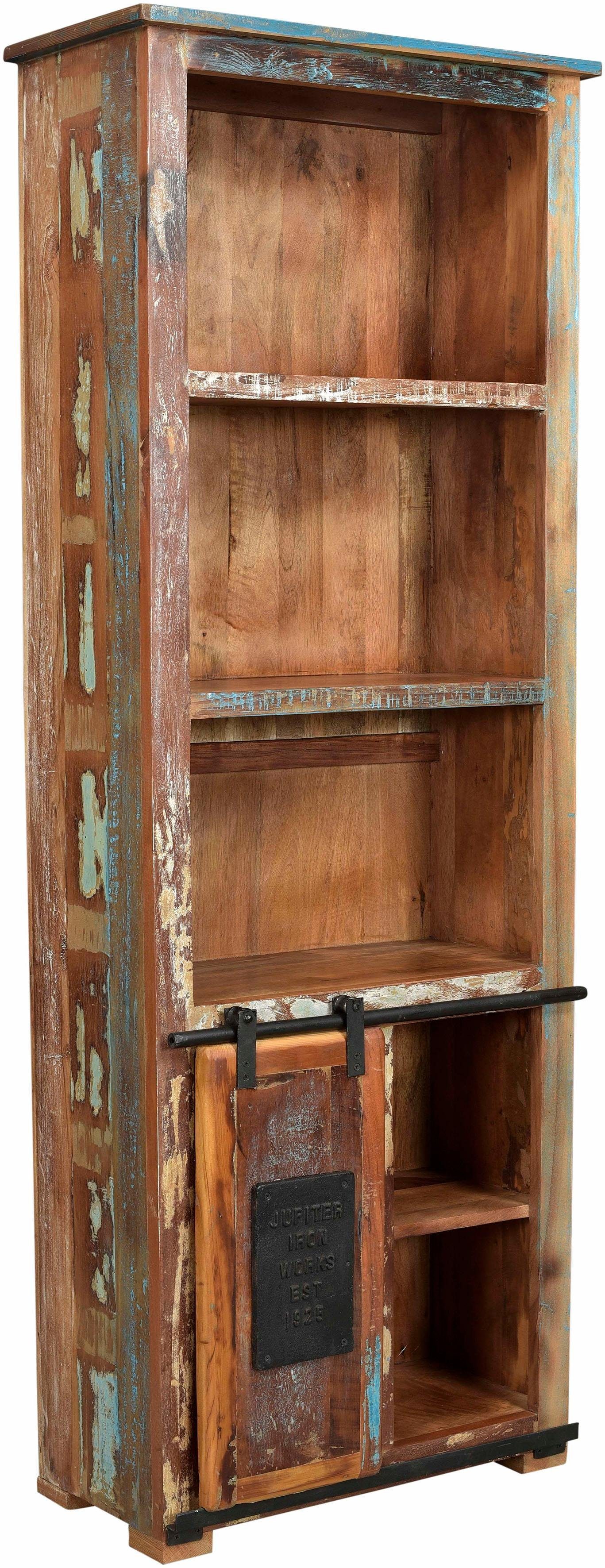 SIT Boekenkast JUPITER van gerecycled gebruikt hout, hoogte 180 cm, shabby chic, vintage boekenkasten maat 65x32x180 cm multicolor