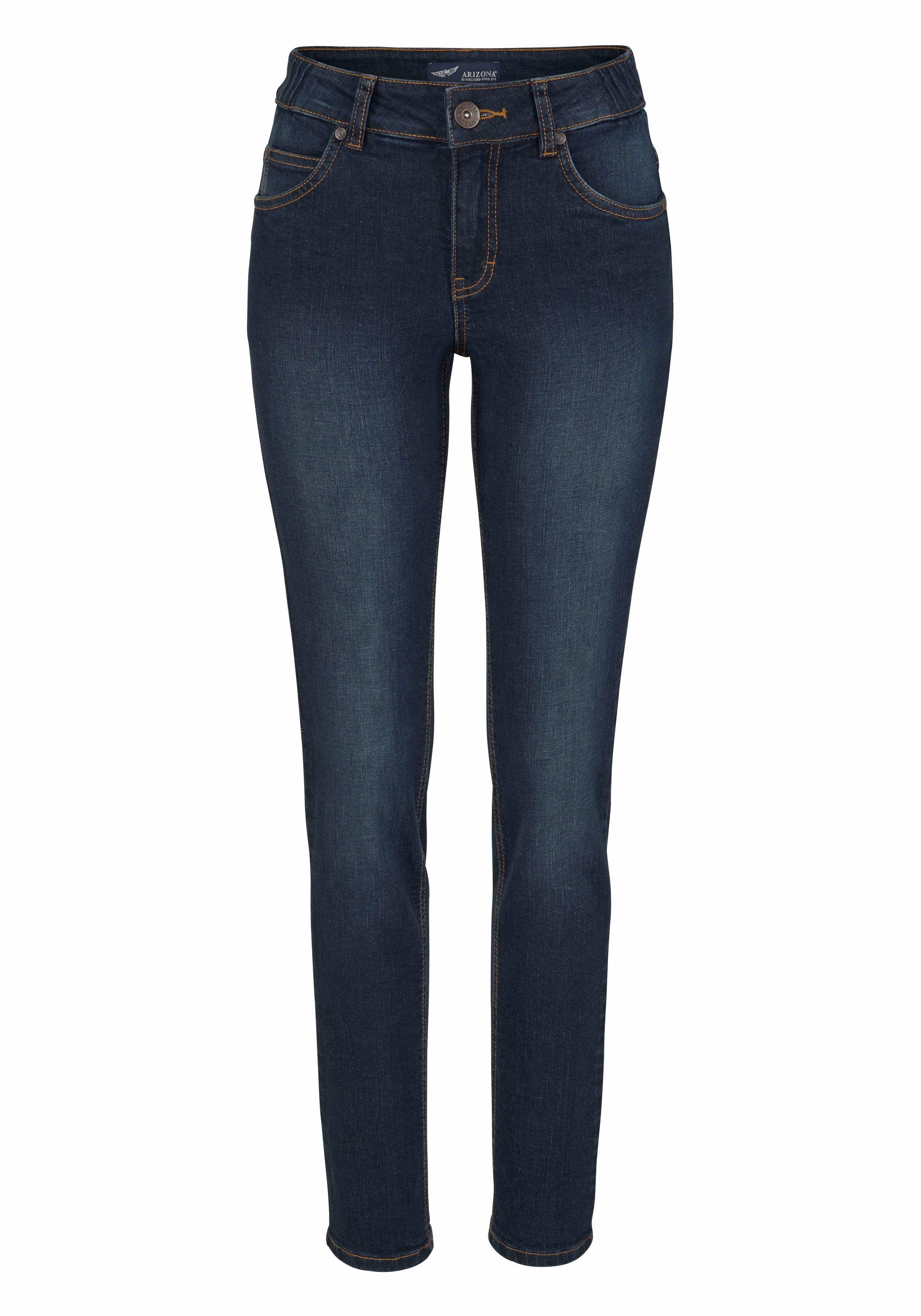 Arizona Slim fit jeans Svenja - band met opzij elastische inzet smalle pasvorm, skinny jeans, used-wassing, hoge taille