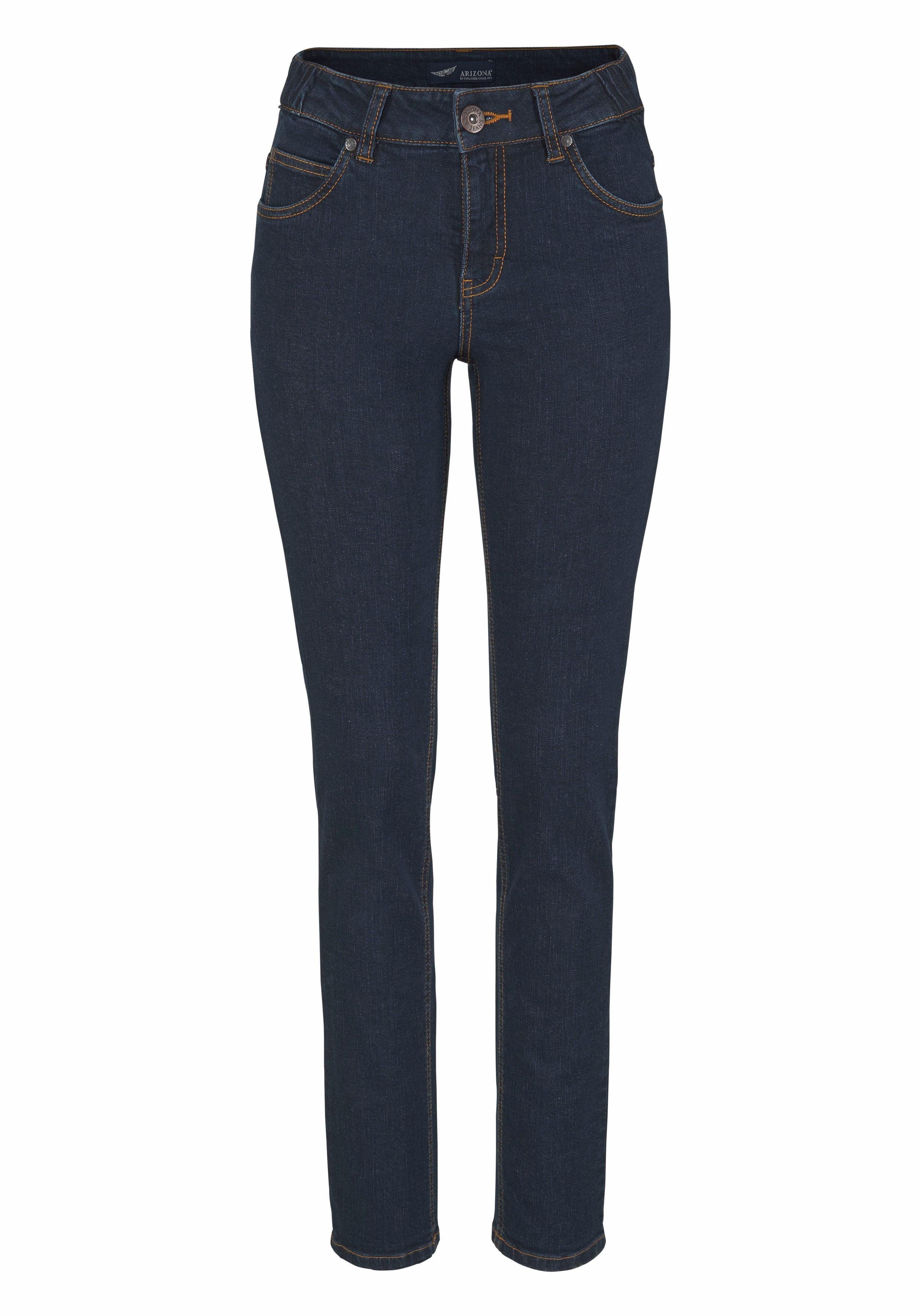 Arizona Slim fit jeans Tailleband met zij-elastiek inzet smalle pasvorm, skinny jeans, used-wassing, hoge taille