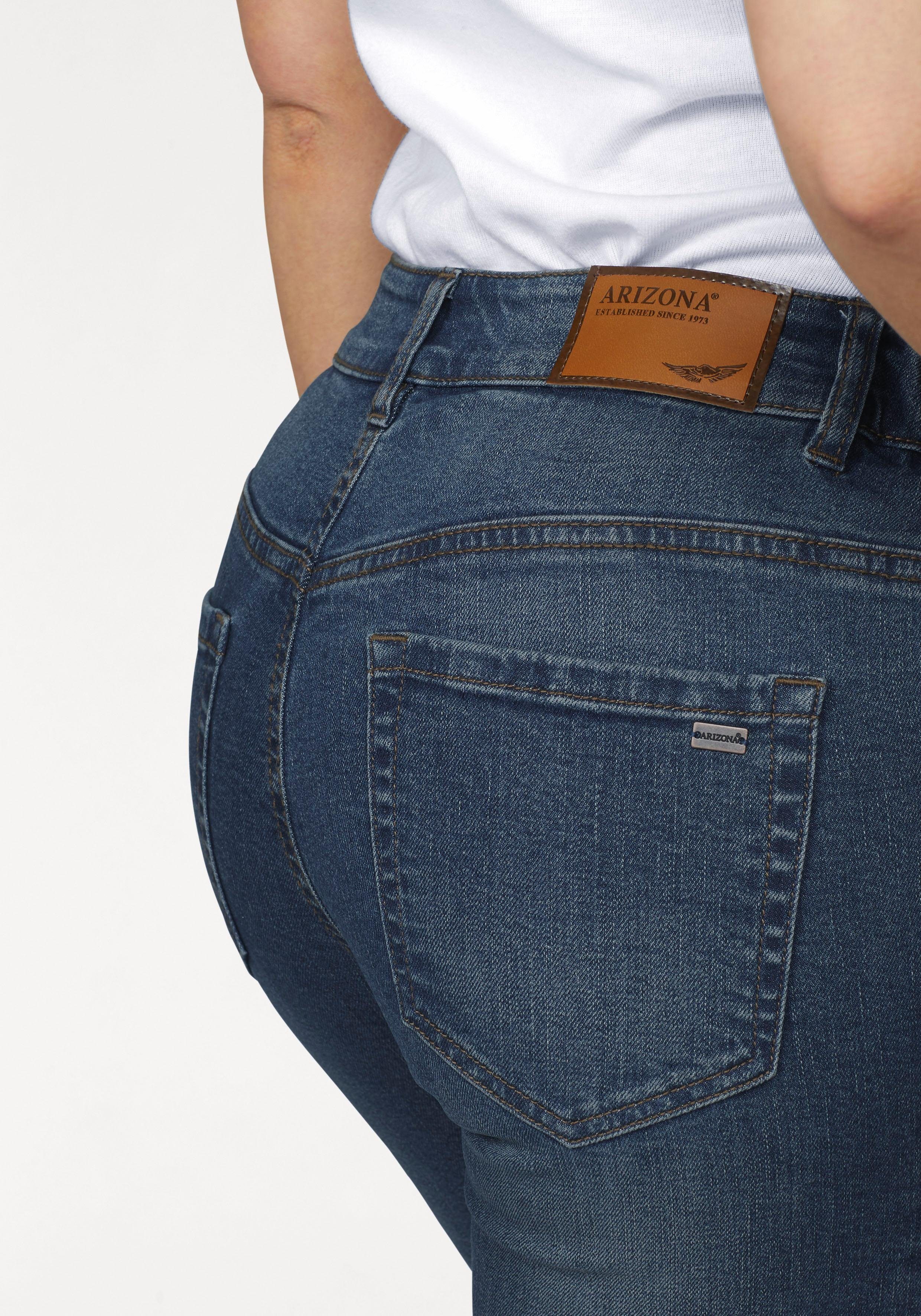 Arizona Slim fit jeans Tailleband met zij-elastiek inzet smalle pasvorm, skinny jeans, used-wassing, hoge taille